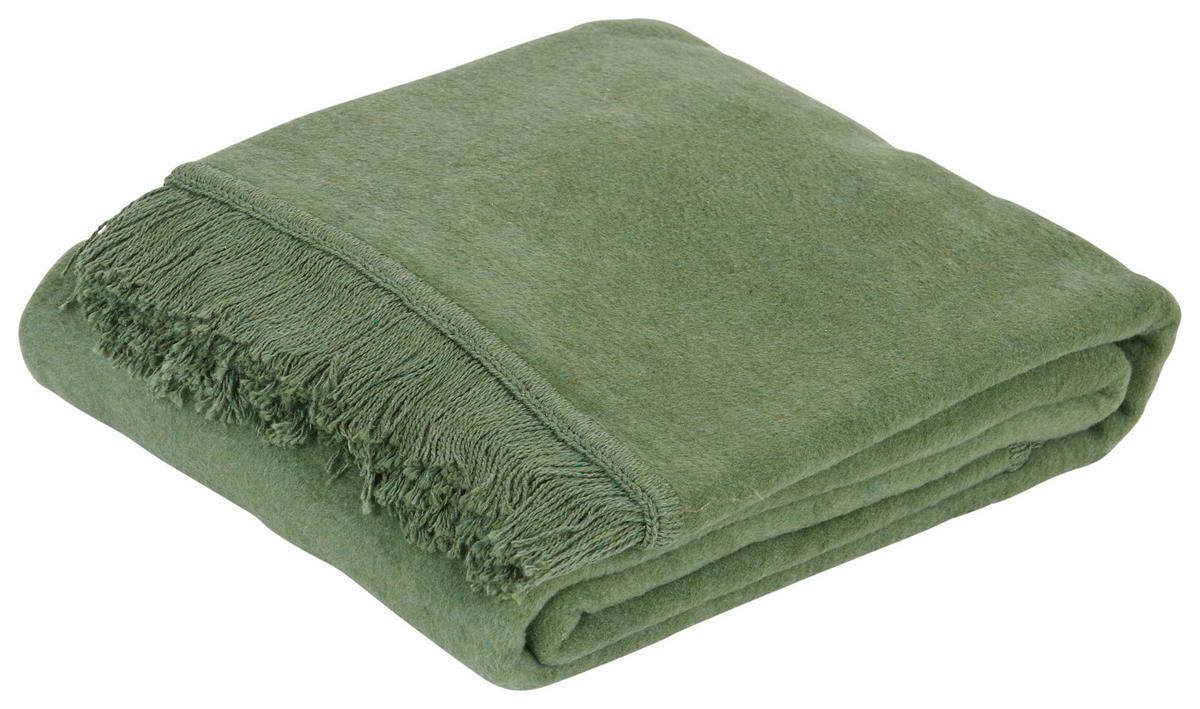 Kuscheldecke Laura Grün 130x170 cm Fransen - Grün, ROMANTIK / LANDHAUS, Textil (130/170cm) - James Wood