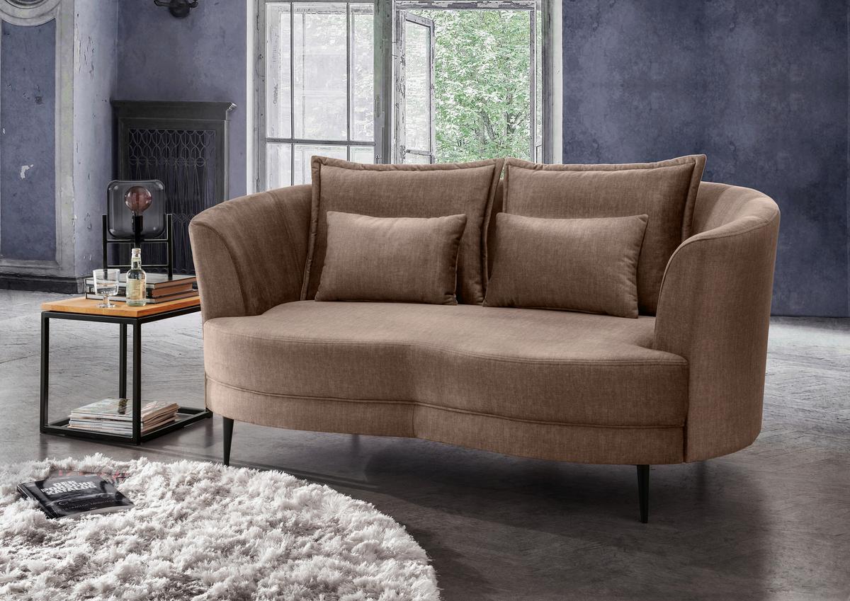 2-sitzer-sofa Hellbraun Velours, Rücken Echt B: 179 Cm - Hellbraun/Schwarz, MODERN, Textil (179/85/101cm) - Livetastic