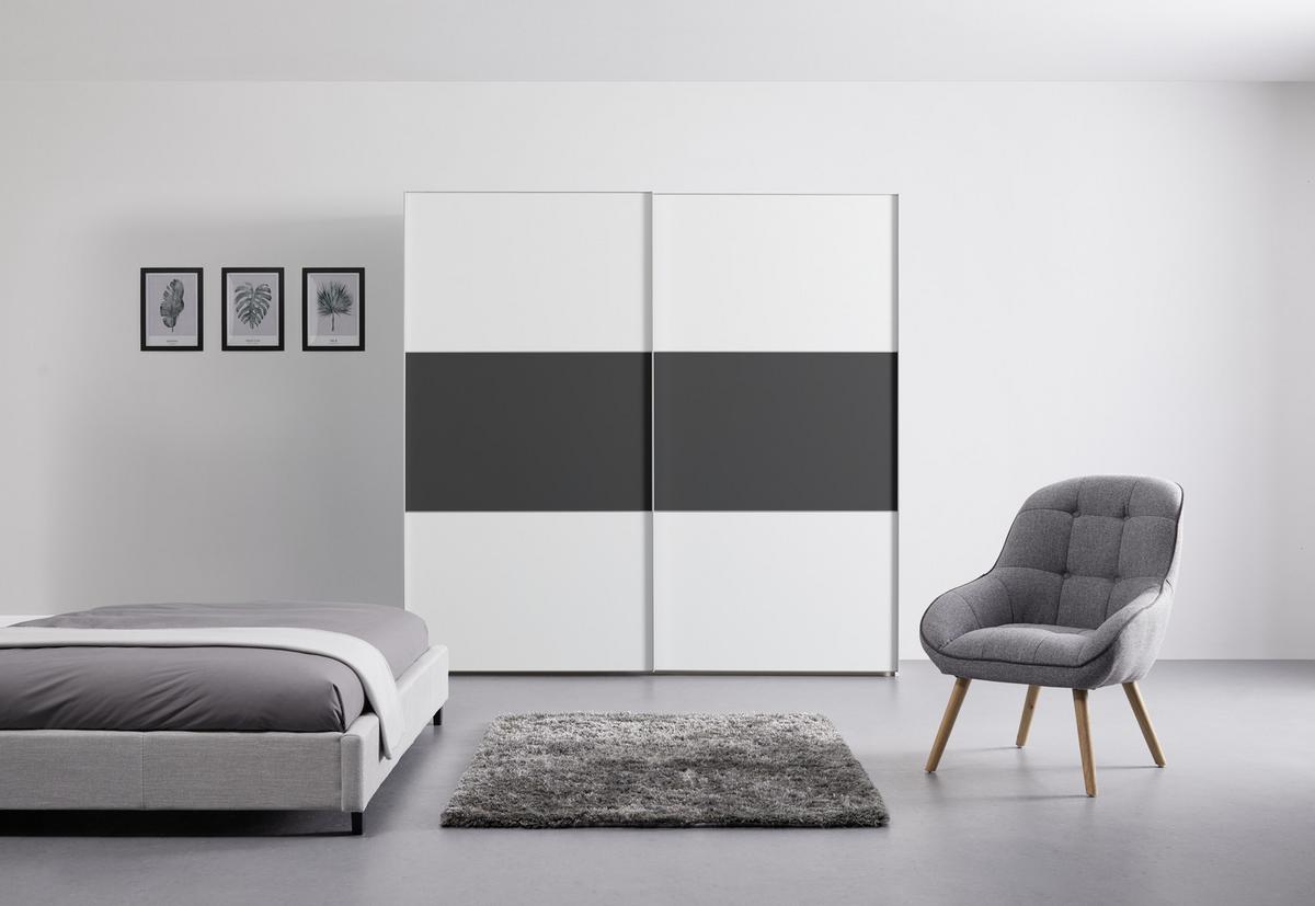 Schwebetürenschrank 225cm Includo, Weiß/anthrazit - Anthrazit/Weiß, Design (225/222/68cm) - MID.YOU