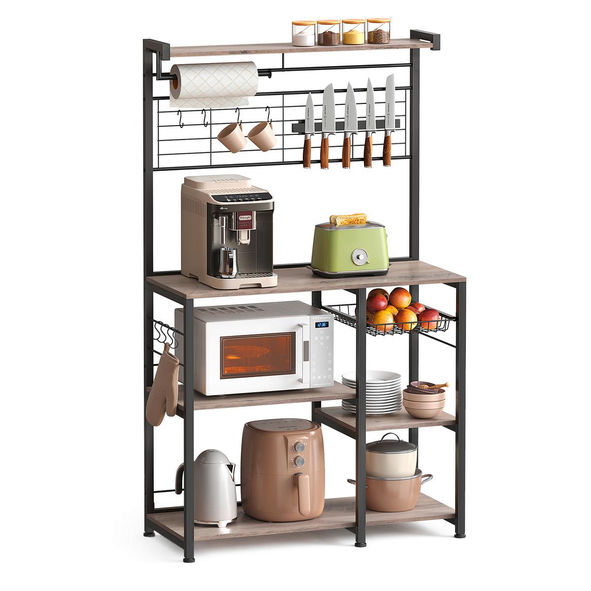 Regal Kitchen Shelf - Greige/Schwarz, MODERN, Holzwerkstoff/Metall (90/167/42cm) - MID.YOU
