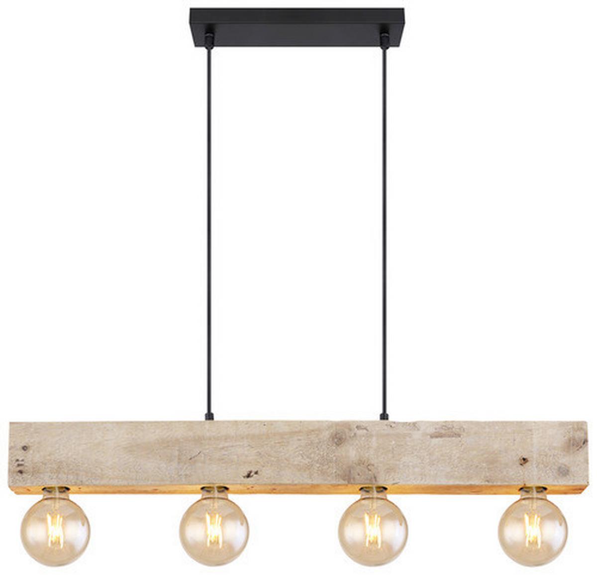 Hängeleuchte Adalie H: 120 Cm 4-Flammig - Dunkelbraun/Schwarz, Natur, Holz/Textil (80/6/120cm) - Globo