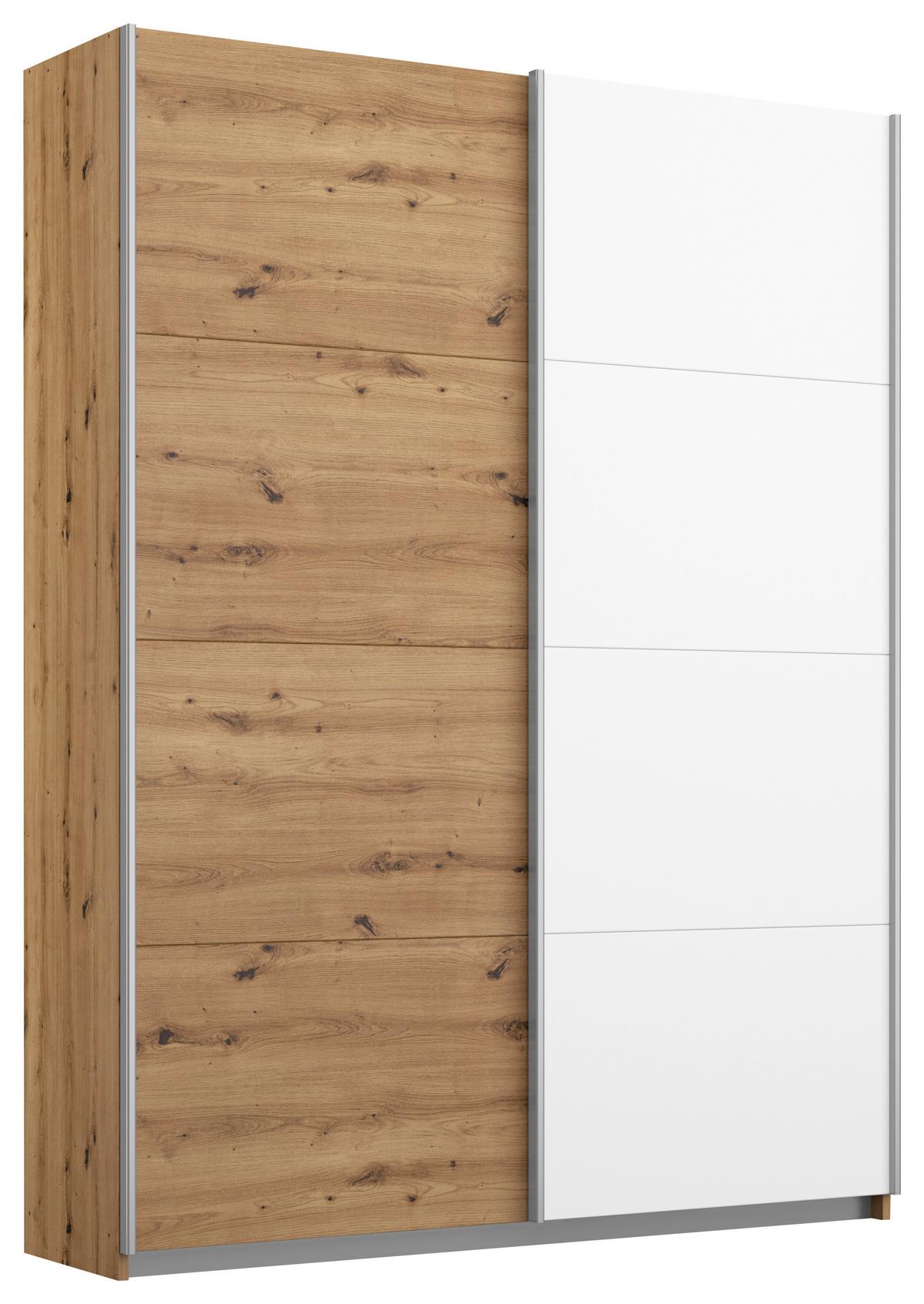 Schwebetürenschrank 136cm Subito Eiche Artisan Dekor - Weiß/Eiche Artisan, MODERN, Holzwerkstoff (136/197/61cm) - Rauch Möbel