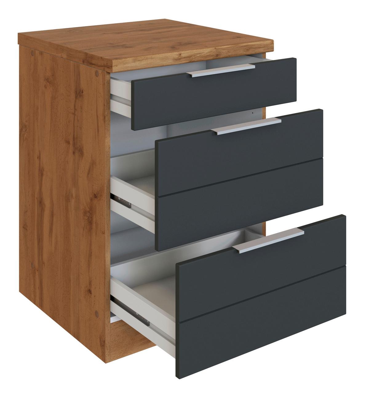 Küchenunterschrank Florenz B: 60 Cm Grau/eiche Dekor 3 Laden - Eiche Wotan/Grau, Design, Holzwerkstoff (60/86/60cm) - Held