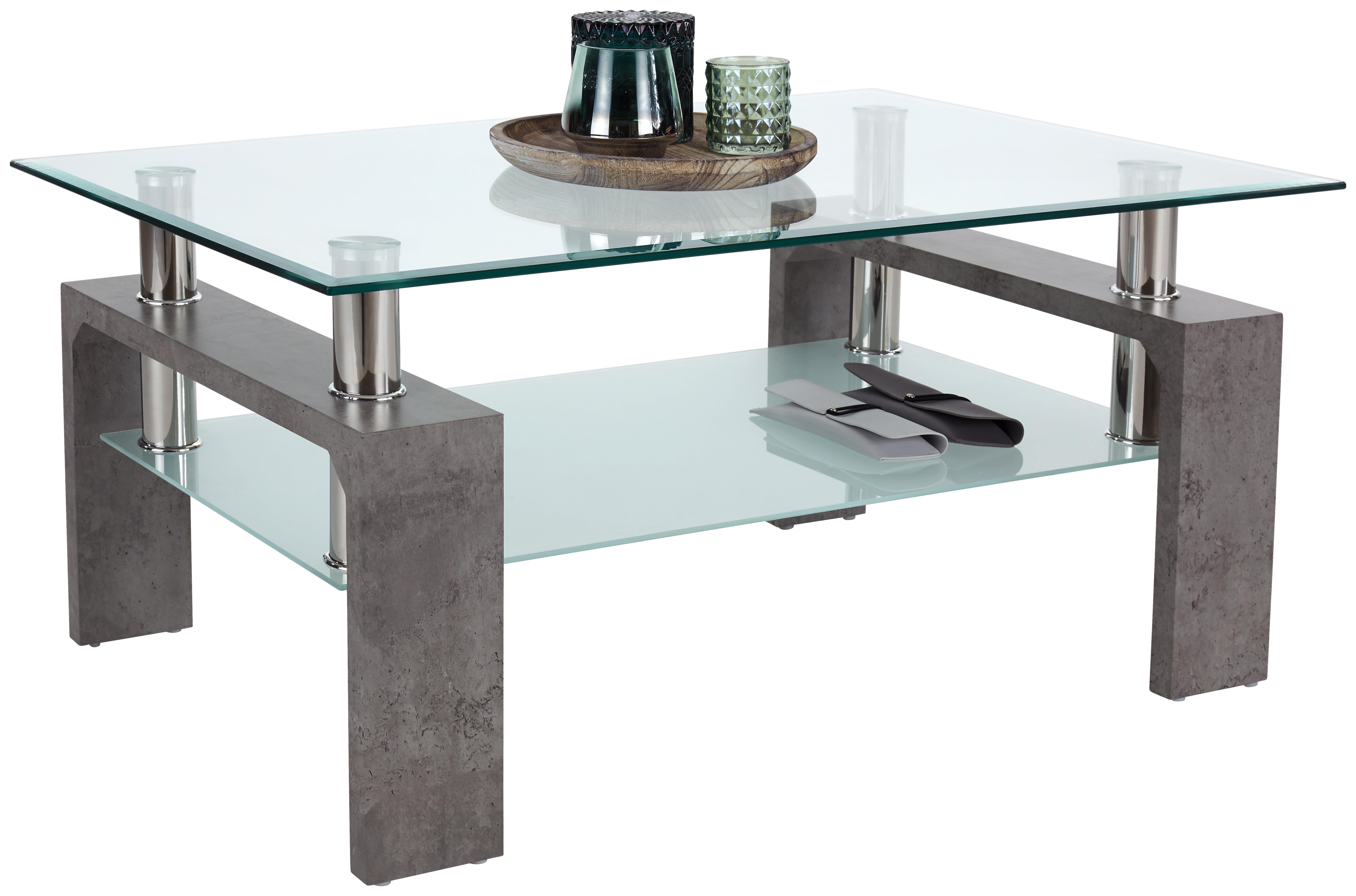 Dohányzóasztal Silvia - Világosszürke/Átlátszó, modern, Faalapú anyag/Üveg (100/45/60cm)