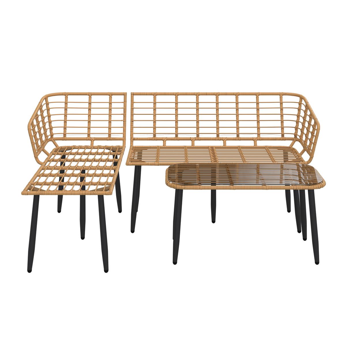 Loungegarnitur Kreta - Naturfarben/Grau, MODERN, Glas/Kunststoff (122cm) - Beldano