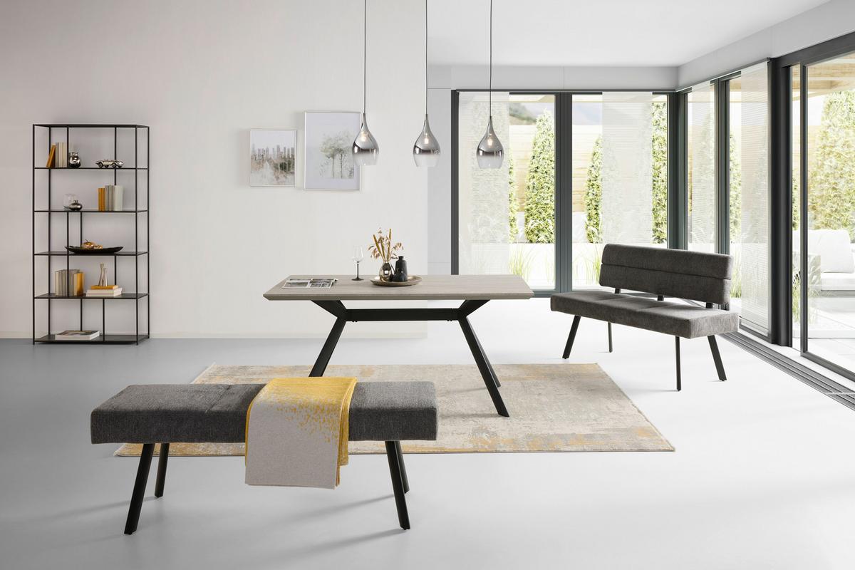 Sitzbank Paros mit Lehne Anthrazit, B: 140 cm - Anthrazit/Schwarz, KONVENTIONELL, Textil/Metall (140/88/62cm) - MID.YOU