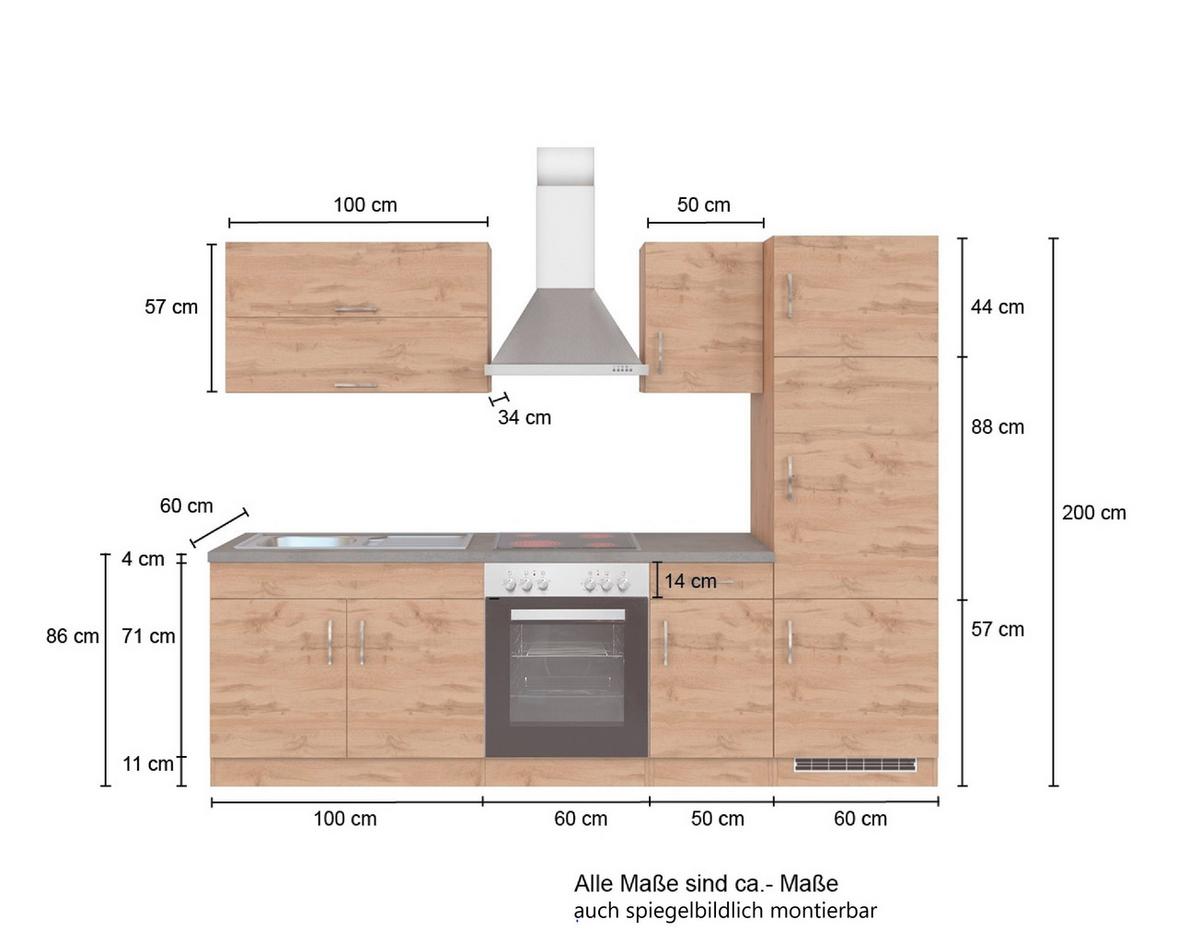 Küchenzeile Sorrento Mit Geräten B: 270 cm Weiß - Eiche Wotan/Weiß, MODERN, Holzwerkstoff (270cm) - Held