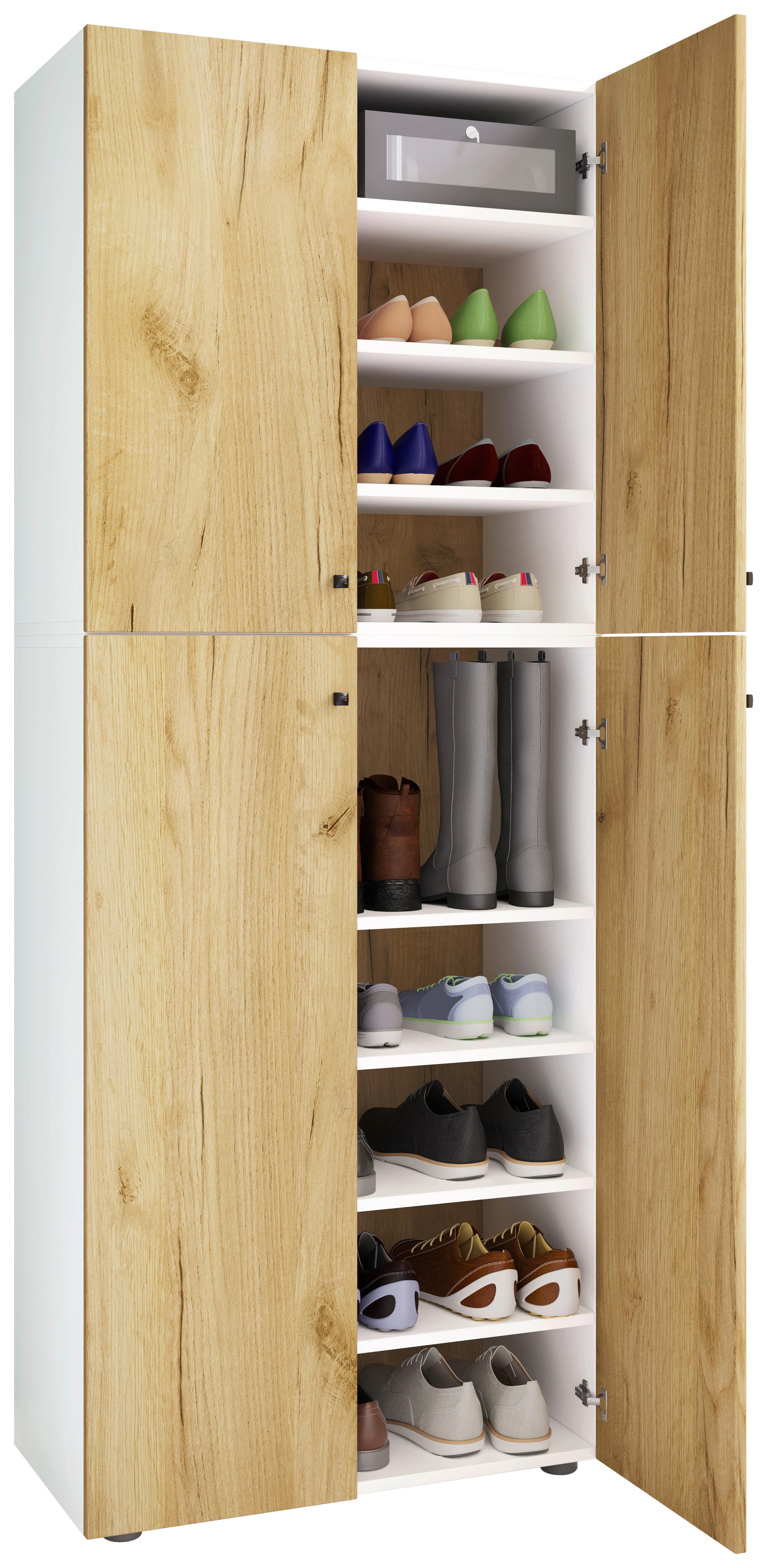 Schuhschrank Lona Weiß Honigeiche Dekor - Honigeiche/Schwarz, Design, Holzwerkstoff (70/182/39cm) - MID.YOU