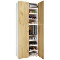 Schuhschrank Lona Weiß Honigeiche Dekor - Honigeiche/Schwarz, Design, Holzwerkstoff (70/182/39cm) - MID.YOU