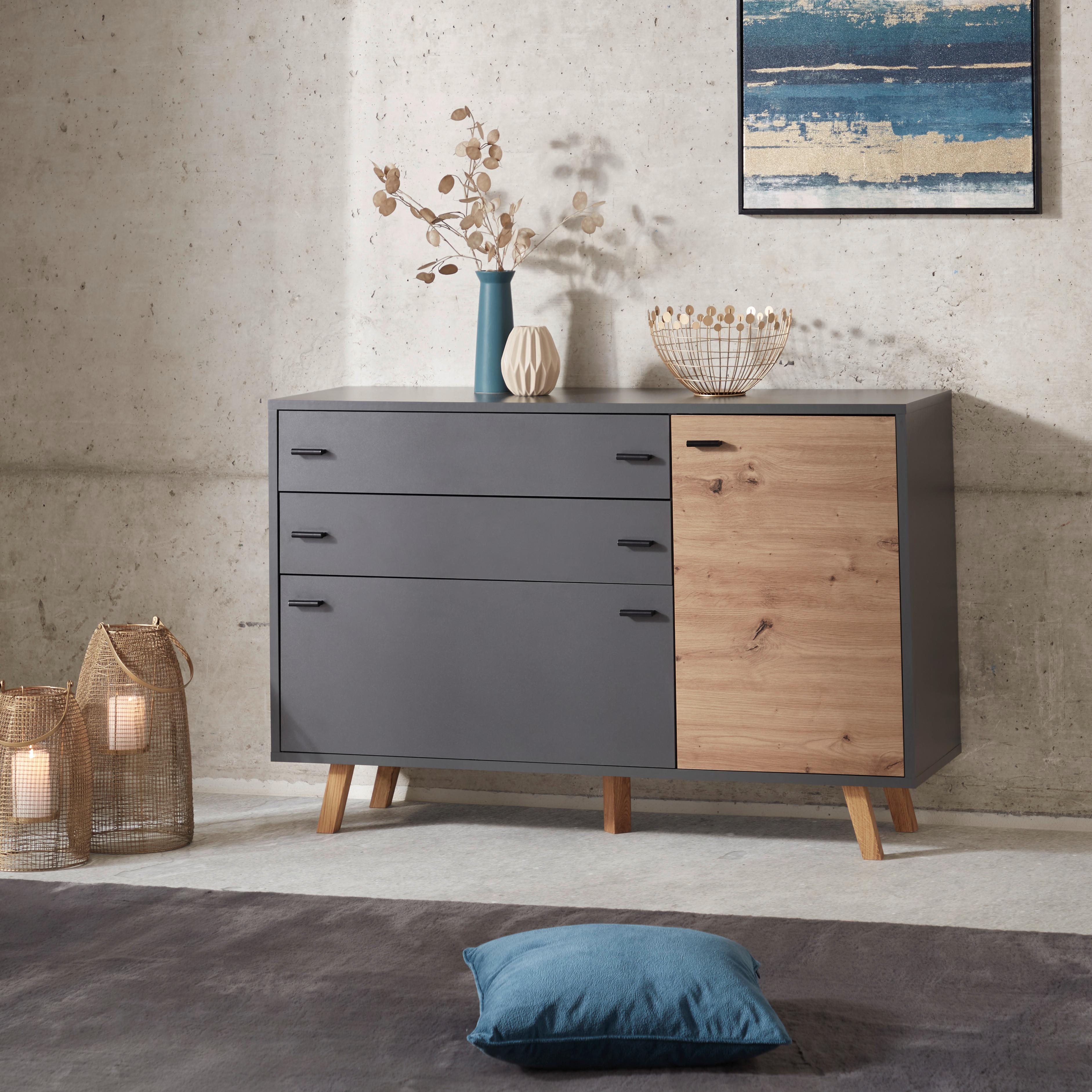 Kommode B: 126,1 cm Trend Anthrazit/ Eiche Artisan - Anthrazit/Eiche Artisan, MODERN, Holzwerkstoff (126,1/82,5/40cm)
