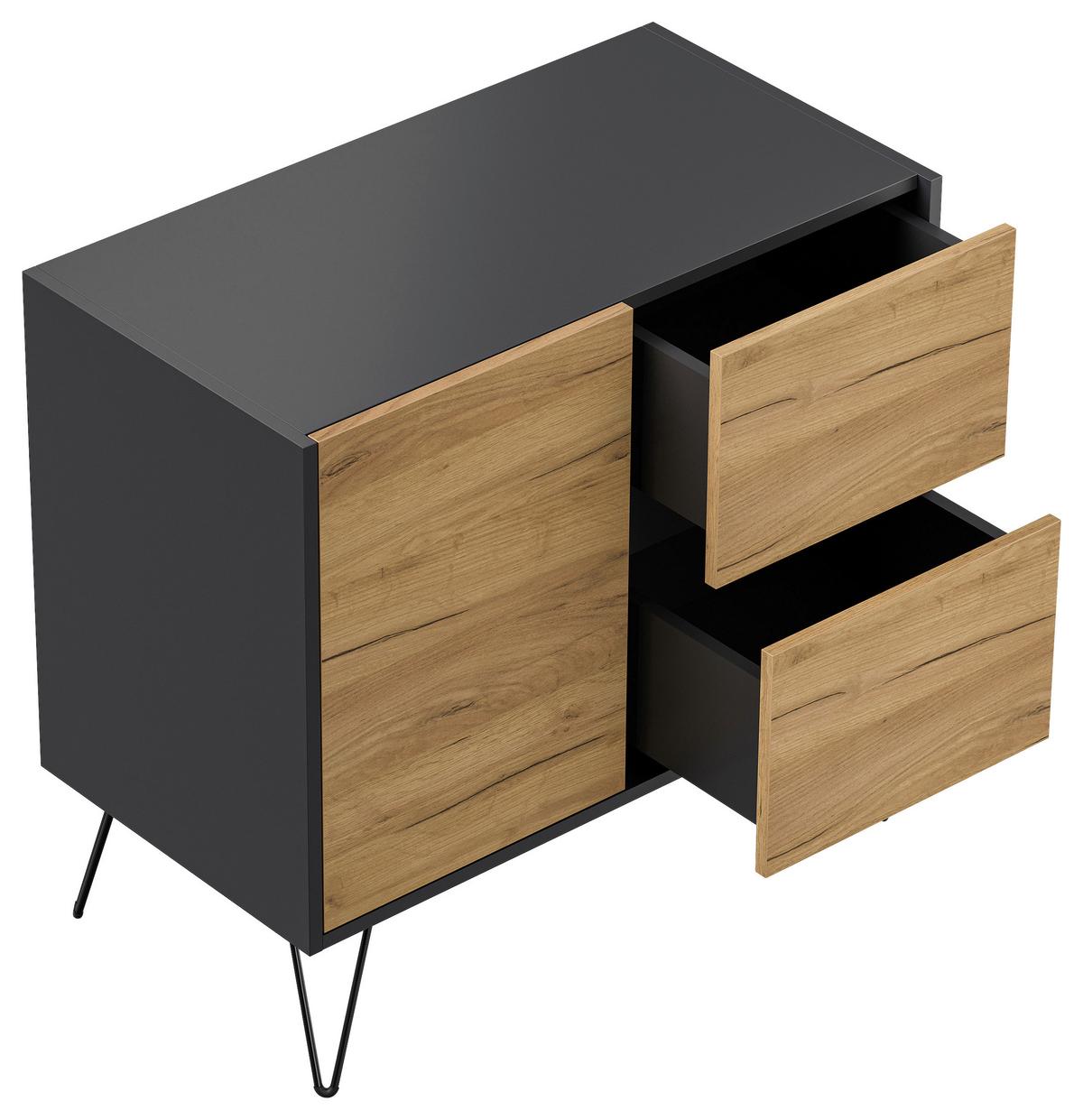 Sideboard Posseik Industrial Eichefarben/Graphit B: 79 cm - Eichefarben/Schwarz, Design, Holzwerkstoff (79/75,8/42cm) - P & B