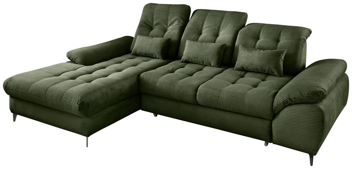 Eckschlafsofa Delphino Dunkelgrün S: 189x273 cm - Dunkelgrün/Schwarz, MODERN, Textil (189/273cm) - Livetastic
