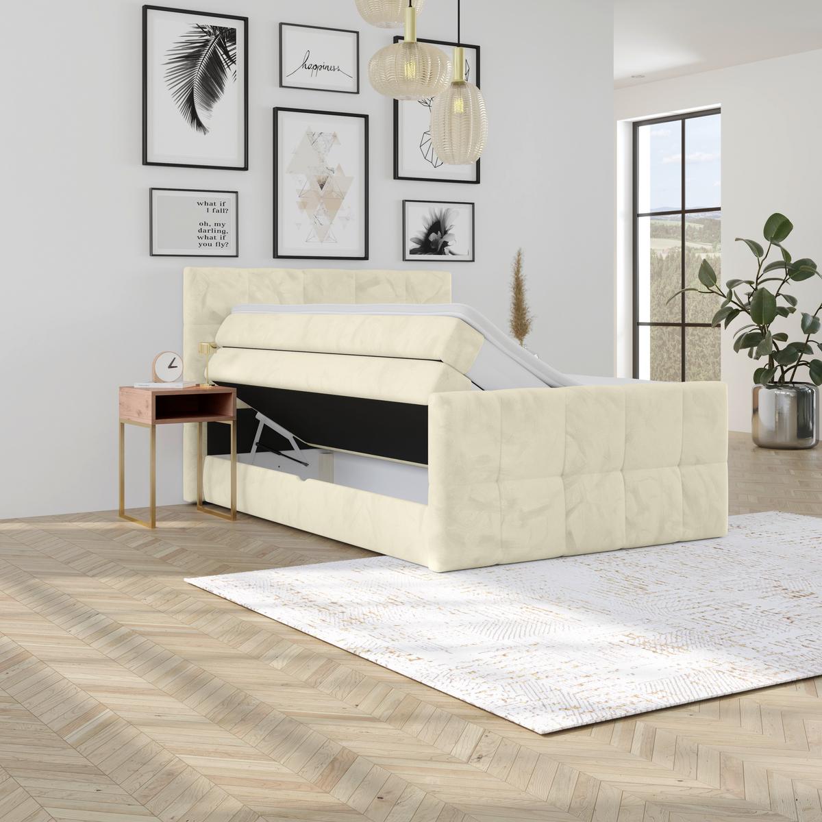Boxspringbett mit Topper und Bettkasten 140x200 cm Medino - Champagner, KONVENTIONELL, Holz/Holzwerkstoff (140/200cm) - Luca Bessoni