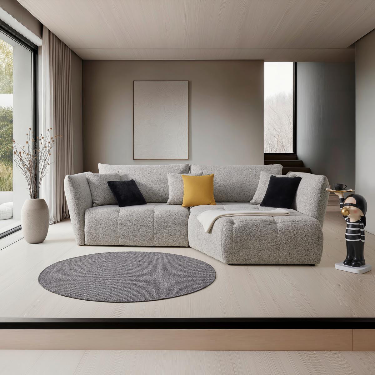 Sedacia súprava BONNY, pravá, béžová / čierna, 5x vankúš - čierna/béžová, Modern, drevo/textil (300/193cm) - Premium Living