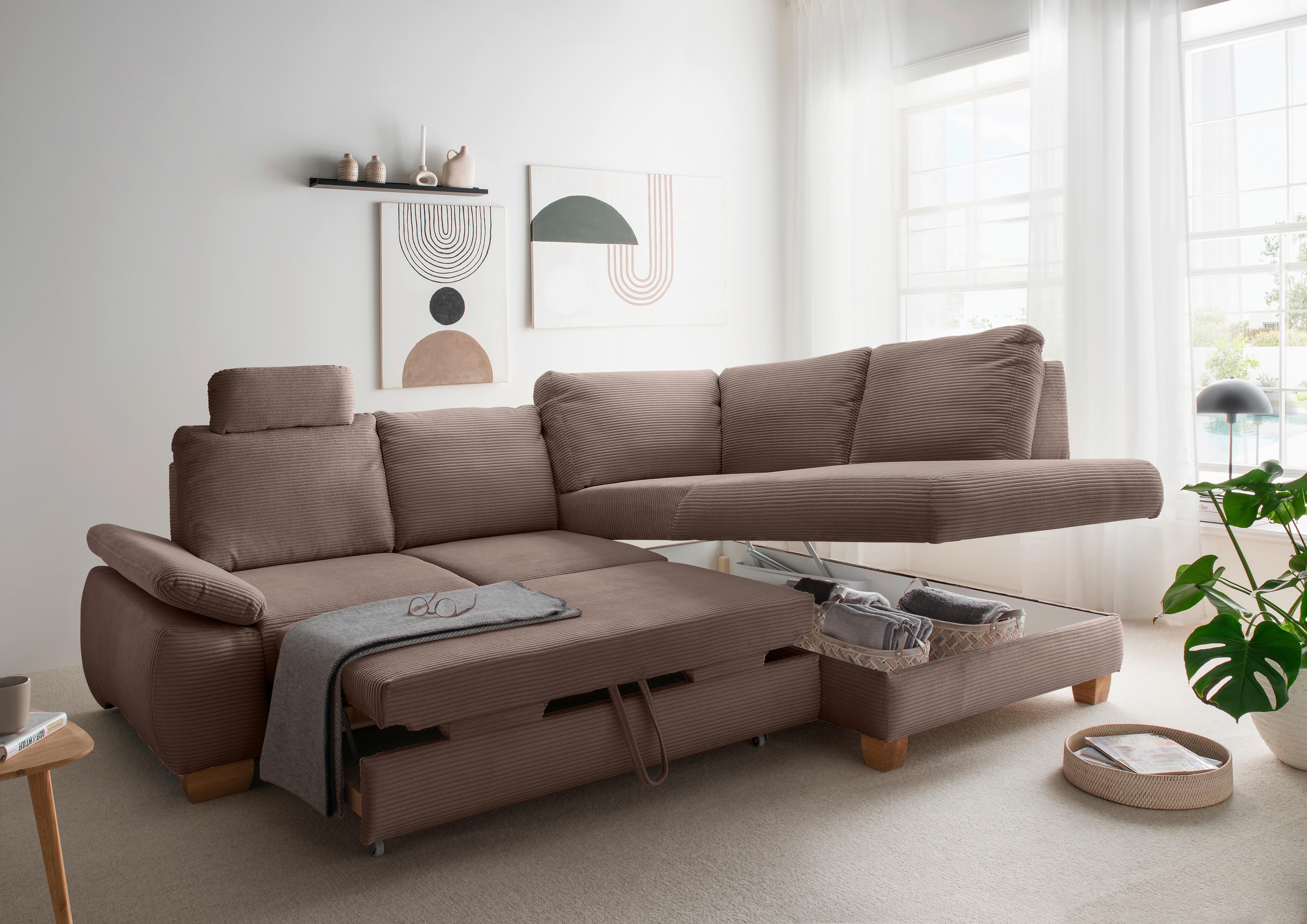 Eckschlafsofa Positano Graubraun S: 261x206 cm - Wildeiche/Graubraun, MODERN, Textil (261/206cm) - Livetastic