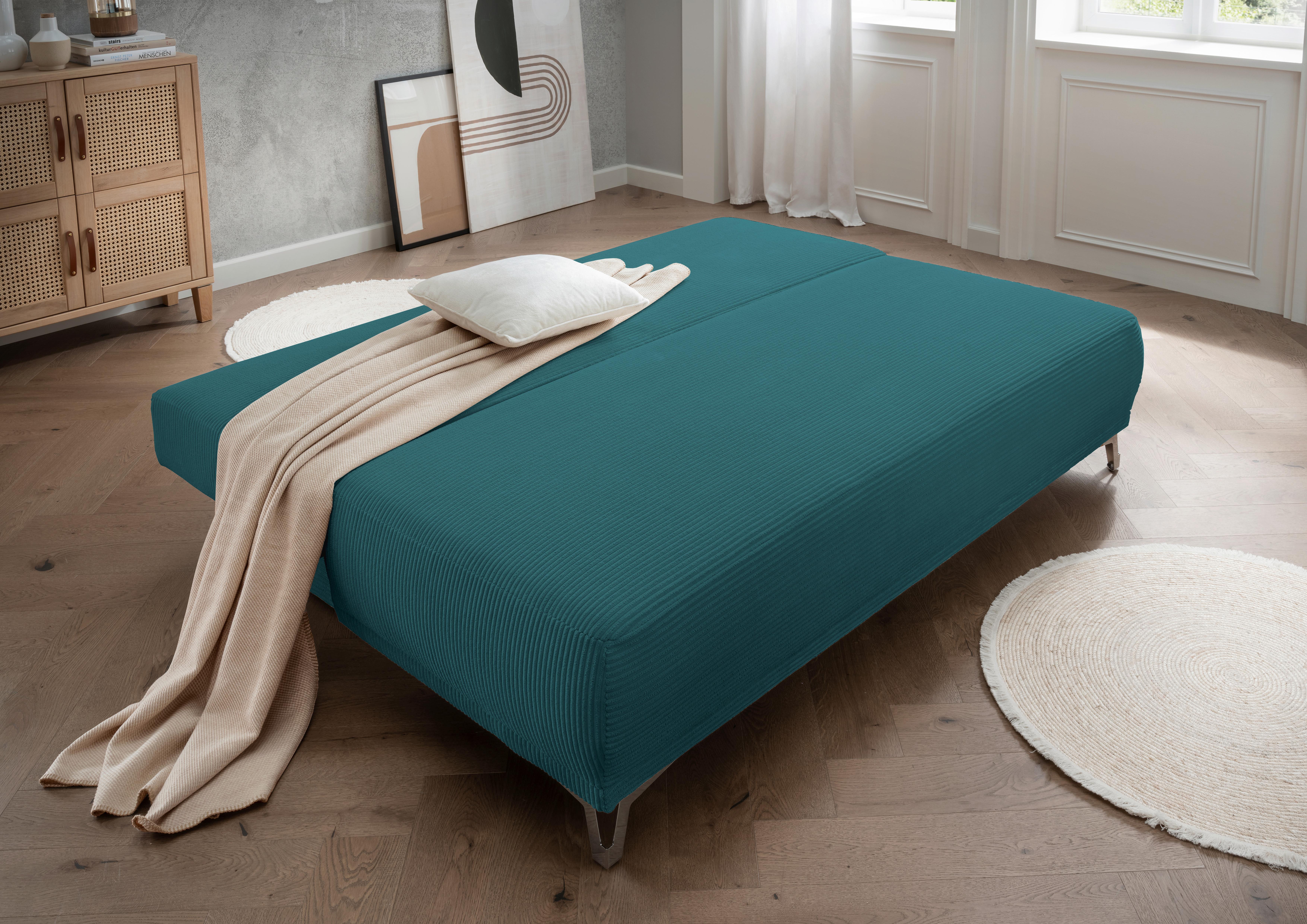 Schlafsofa Ari Petrol Cord, B: 198 cm - Chromfarben/Petrol, MODERN, Textil (198/90/100cm) - Livetastic