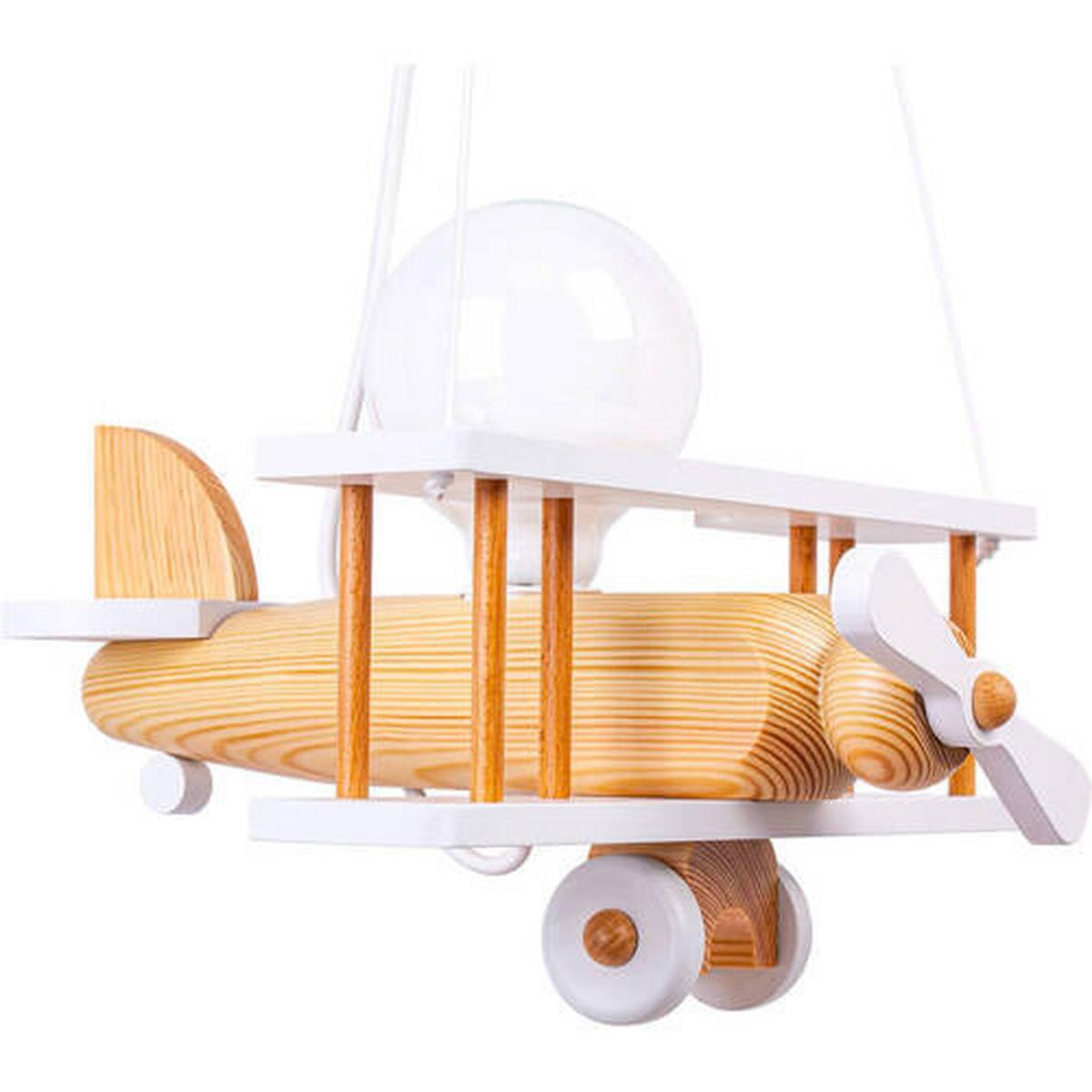 Kindehängeleuchte Flugzeug H: 75 cm 1-Flammig - Weiß/Naturfarben, Basics, Holz (29/31/75cm)