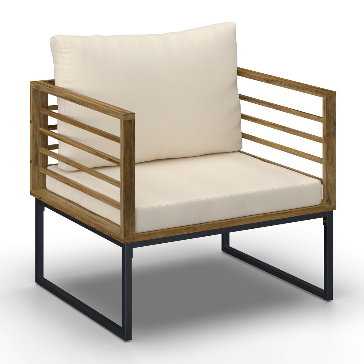 TERASOVÁ SEDACIA SÚPRAVA SILAS - farba akácie/krémová, Modern, kov/drevo (130/85/80cm) - Bessagi Garden