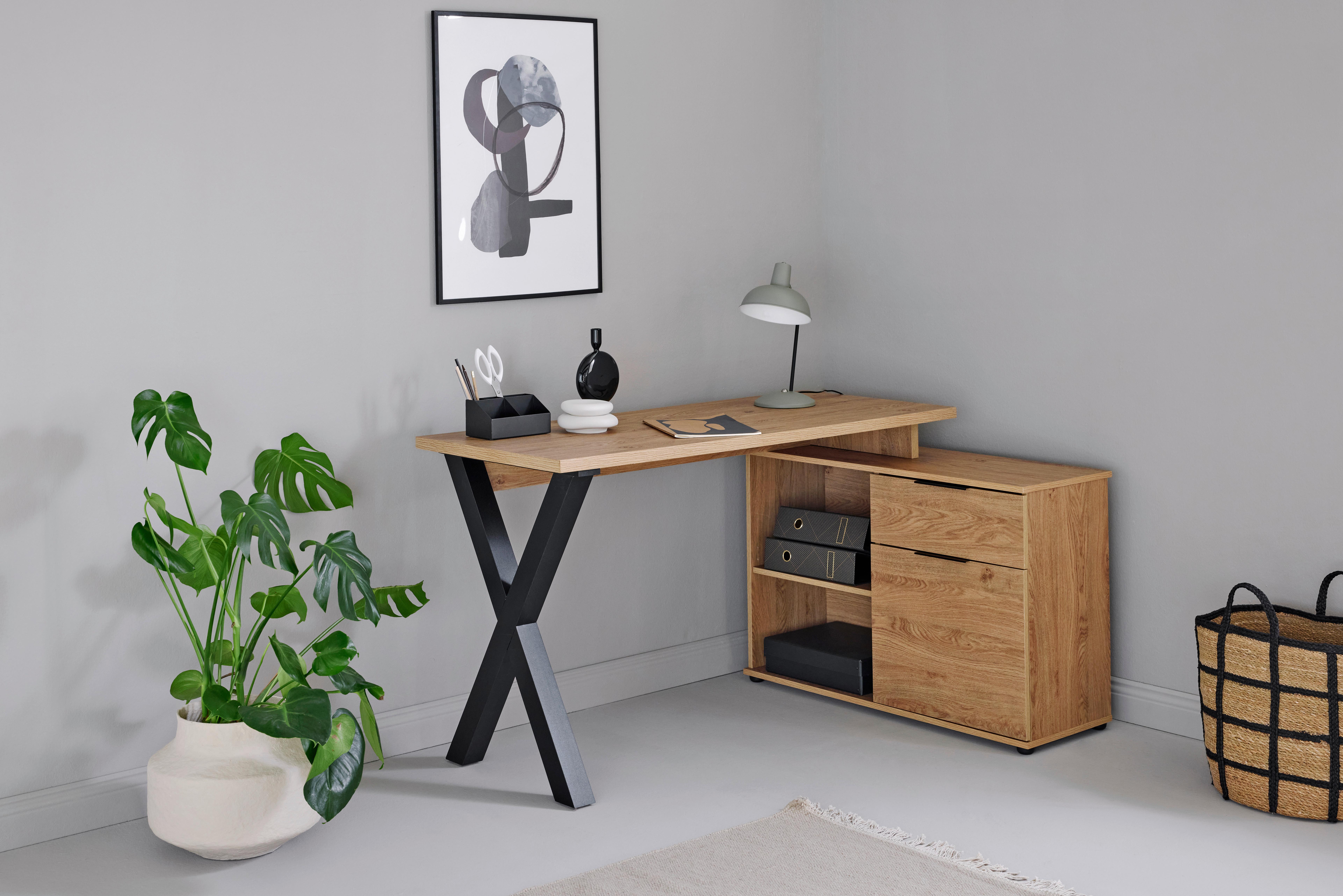 Eckschreibtisch mit Stauraum B 140cm H 76cm Club, Eichefarbe - Eichefarben, MODERN, Holzwerkstoff (140/95/76cm) - Livetastic