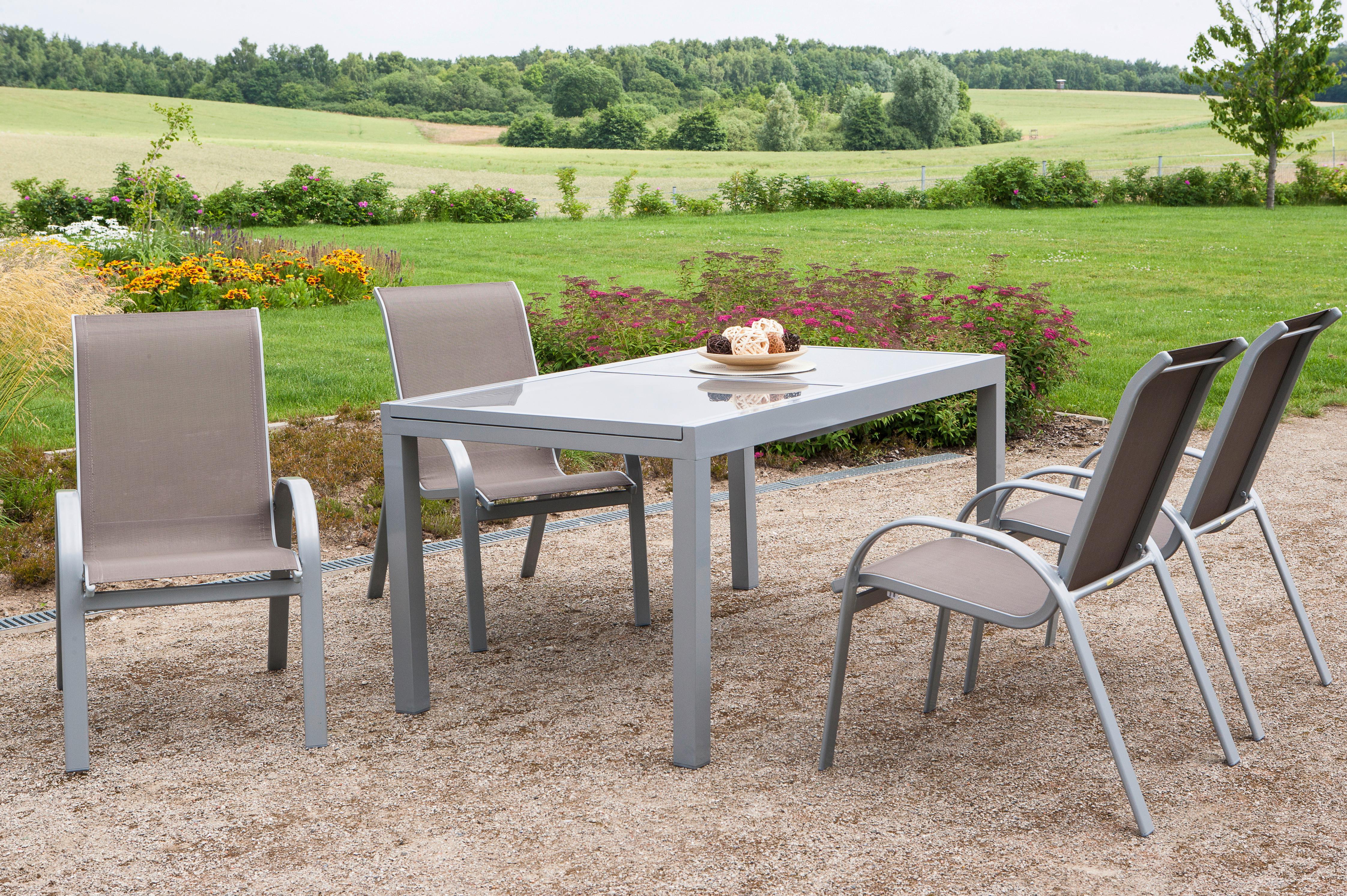 Gartenmöbel Set 5-Tlg. Amalfi aus Metall/Textil - Taupe/Silberfarben, MODERN, Textil/Metall - Gardenson