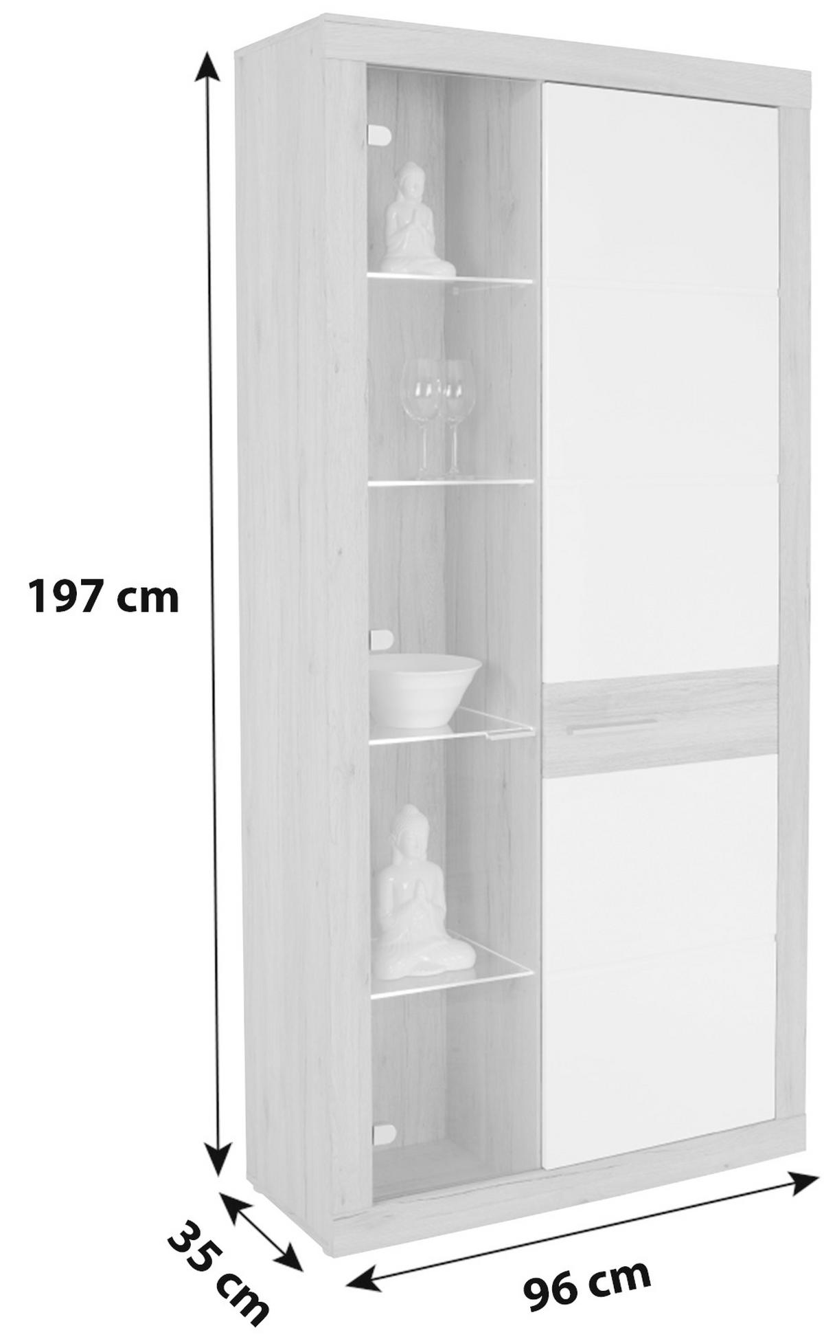 Vitrin Malta - tölgyfa/fehér, Modern (96/197/35cm)