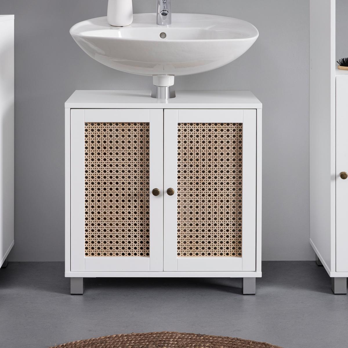 Skrinka pod umývadlo LISA biela - biela/bronzová, Modern, kov/kompozitné drevo (60/59/30cm) - Bessagi Home