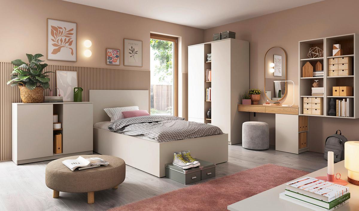 skriňa s otočnými dverami FANO dekor kašmír/dub - kašmírová/farba duba, Modern, kompozitné drevo (72,8/205/40cm) - Modern Living