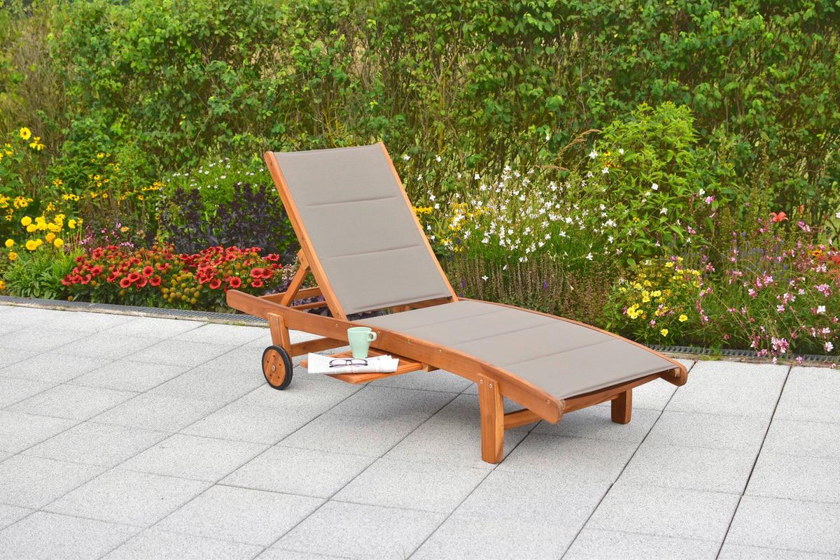 Sonnenliege Acapulco Akazie /Textil verstellbar mit Rollen - Taupe/Akaziefarben, KONVENTIONELL, Holz/Textil (94/63/197cm) - Gardenson