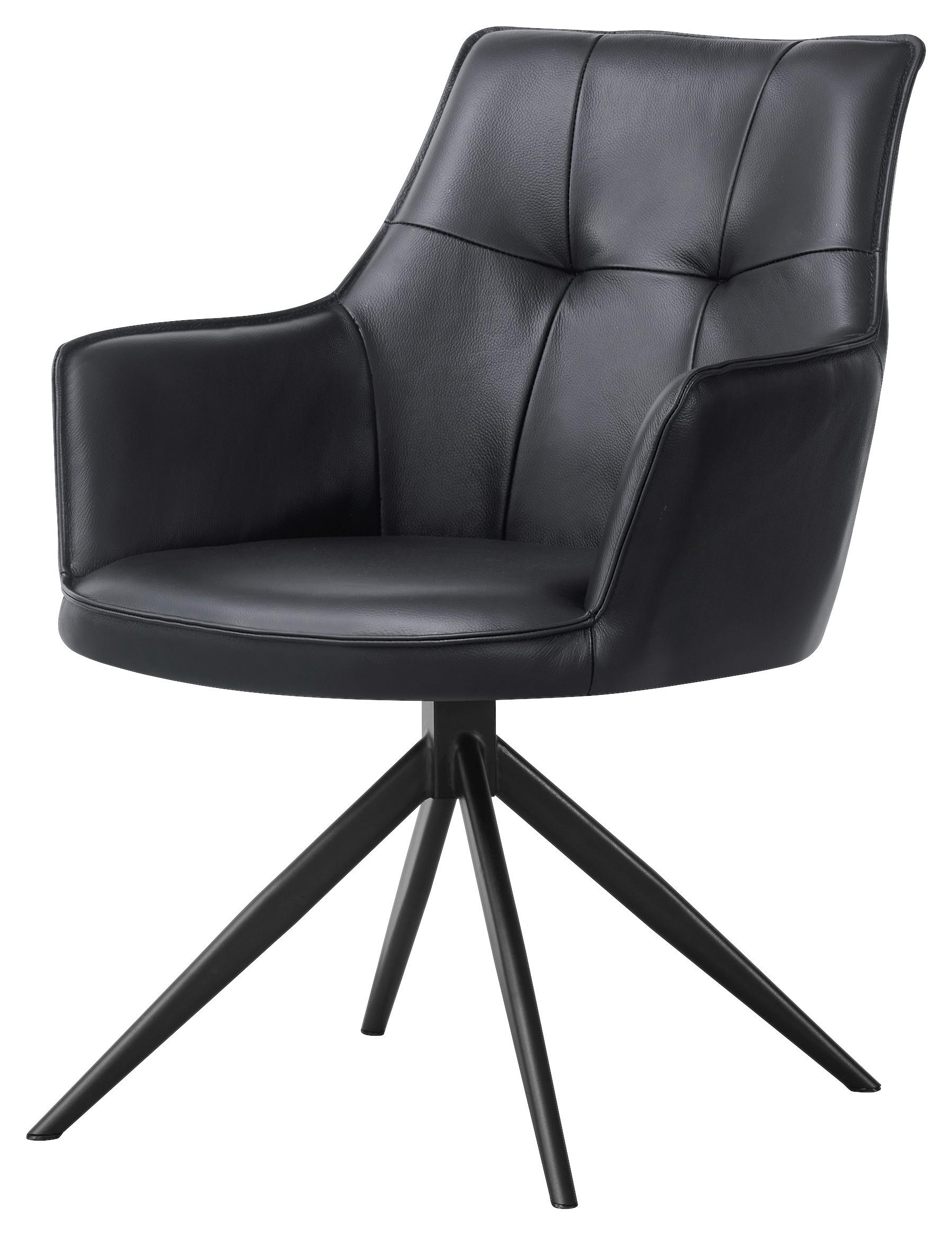 Armlehnstuhl Adriana Echleder schwarz, B: 57cm - Schwarz, MODERN, Leder/Holz (57/87/62cm)