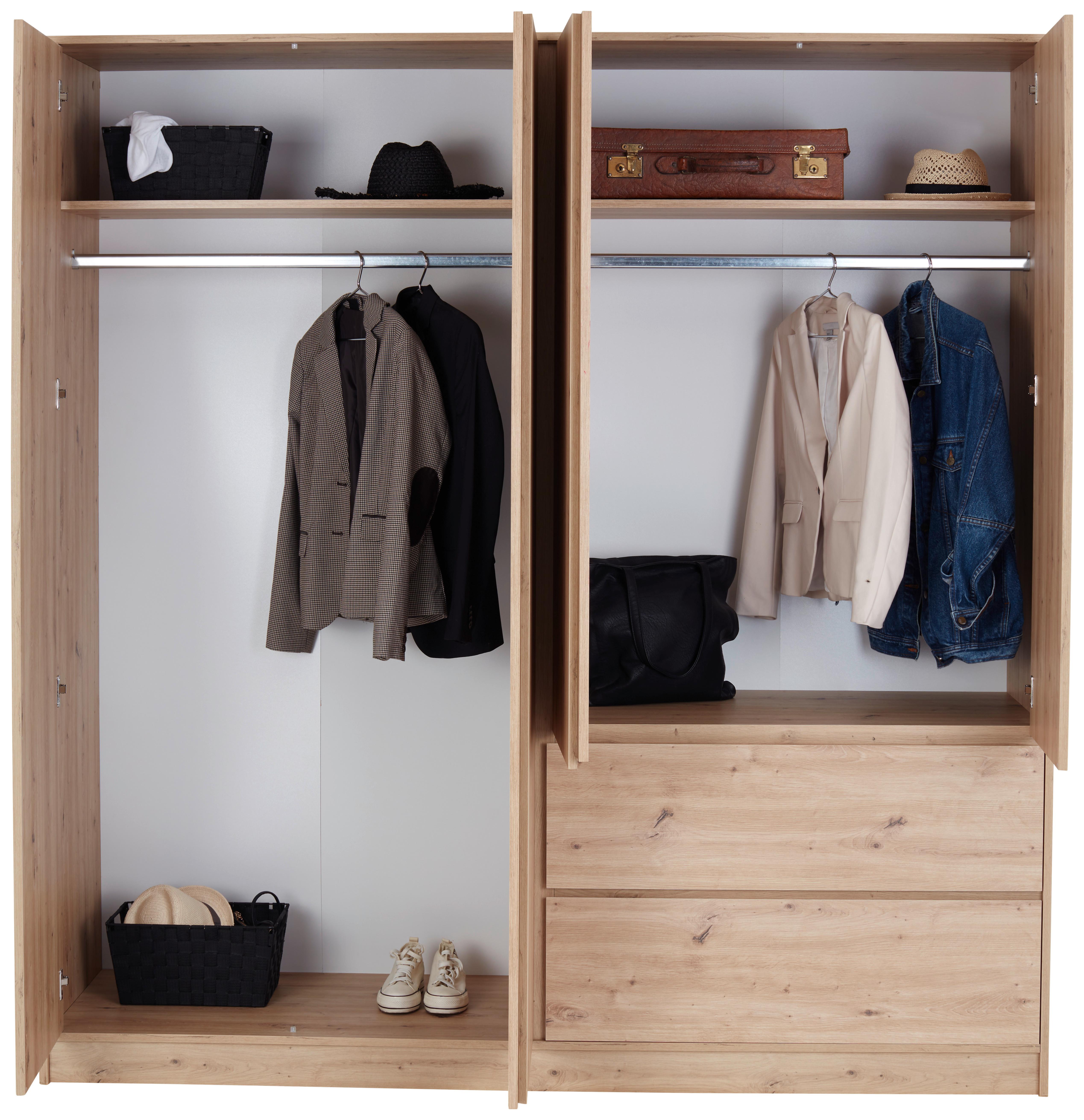 Kleiderschrank Basit - Eiche Artisan, KONVENTIONELL, Holzwerkstoff (195/205,5/56,6cm)