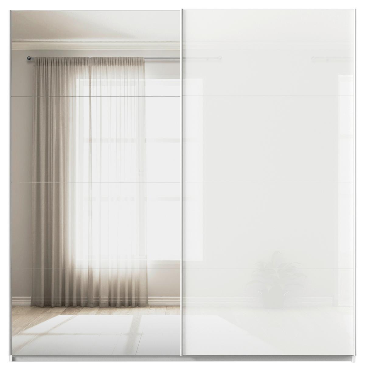 Tolóajtós Szekrény Feldkirch 225/229/62cm - ezüst/magasfényű fehér, Modern, faalapú anyag/Üveg (225/229/62cm)