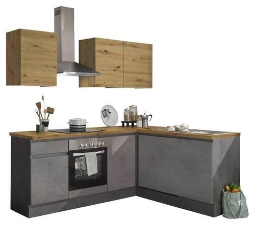 Küchenzeile Adana mit Geräten 220 cm Anthrazit/Eiche Dekor - Anthrazit/Eiche Artisan, Design, Holzwerkstoff (220/170cm) - MID.YOU