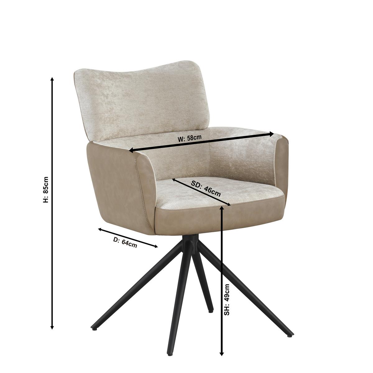 Armlehnstuhl Maja Webstoff Grau, B: 58 Cm - Schwarz/Grau, KONVENTIONELL, Textil/Metall (58/84/64cm) - MID.YOU