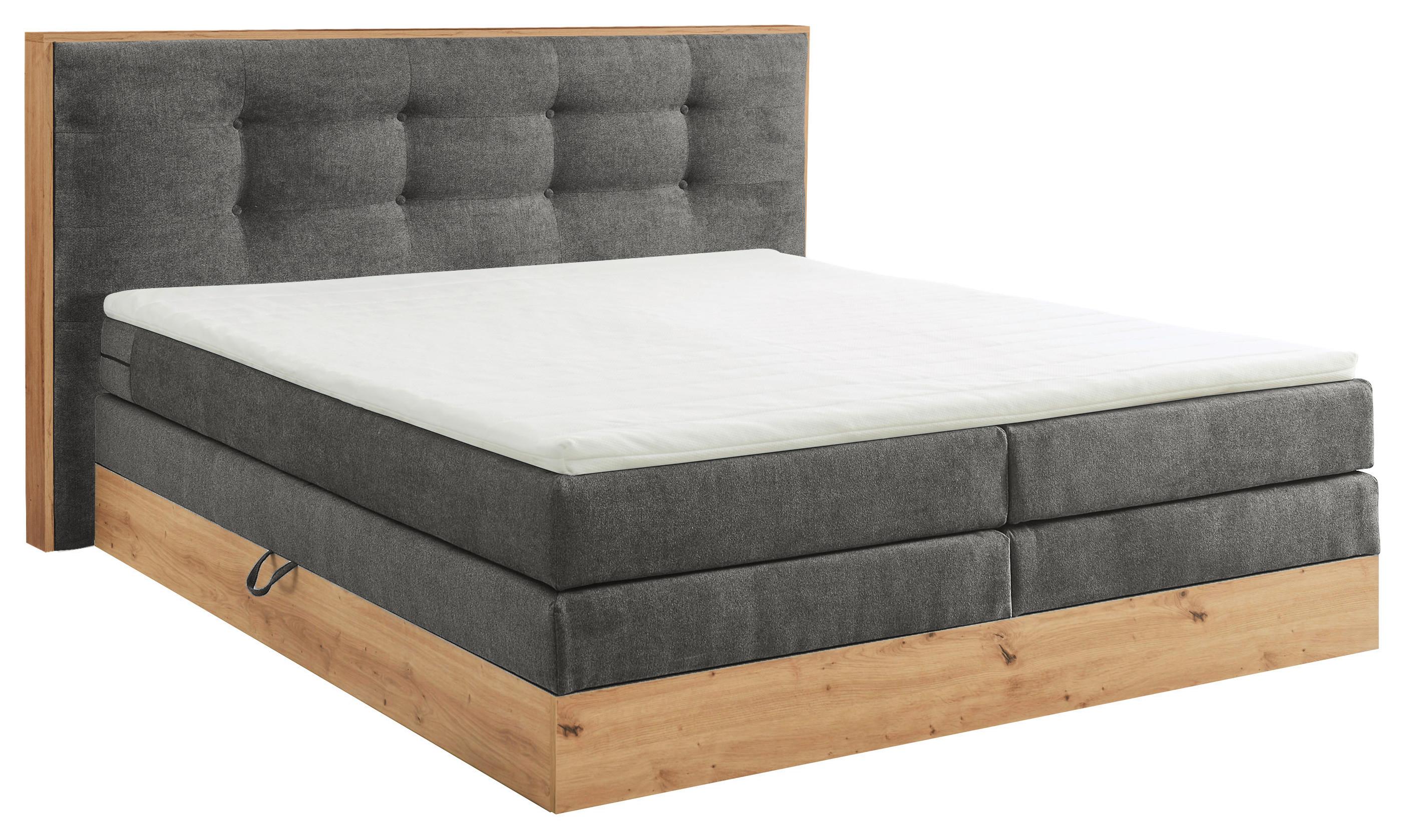 Boxspringbett in Anthrazit und Holzoptik