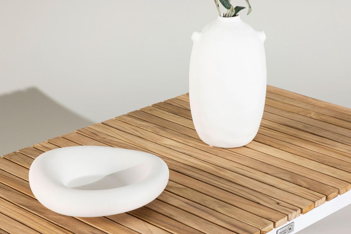 Loungetisch Brasilia - Weiß/Teakfarben, KONVENTIONELL, Holz/Metall (110/60/45cm) - Gardenson