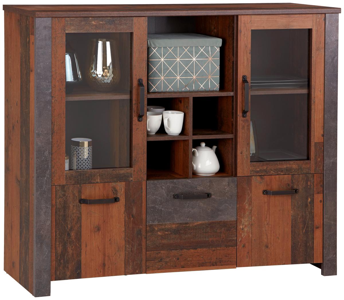 VYSOKÁ KOMODA ONTARIO - šedá/barvy dubu, Moderní, kompozitní dřevo/plast (151,3/122,5/41,5cm) - Ondega