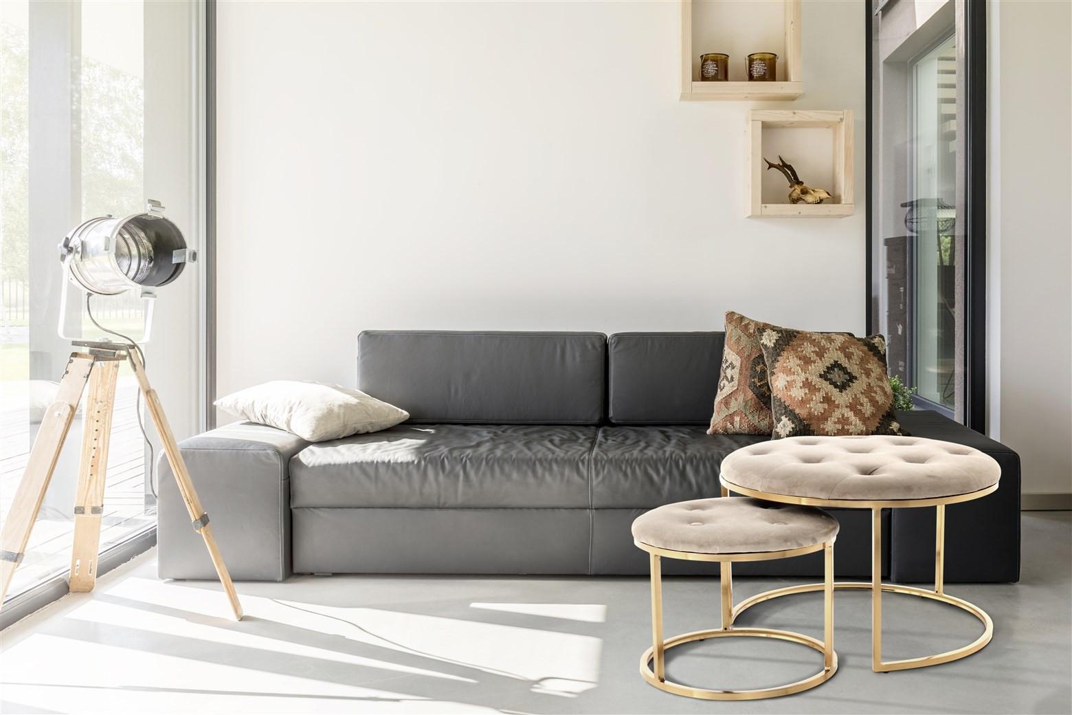 Hockerset Becky Taupe/Goldfarben D: 40 cm - Taupe/Goldfarben, Design, Textil/Metall (40-60/32-41cm) - Kayoom