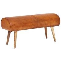 Lavice hnědá - přírodní barvy/hnědá, Moderní, dřevo/kůže (100/53/40cm) - MID.YOU