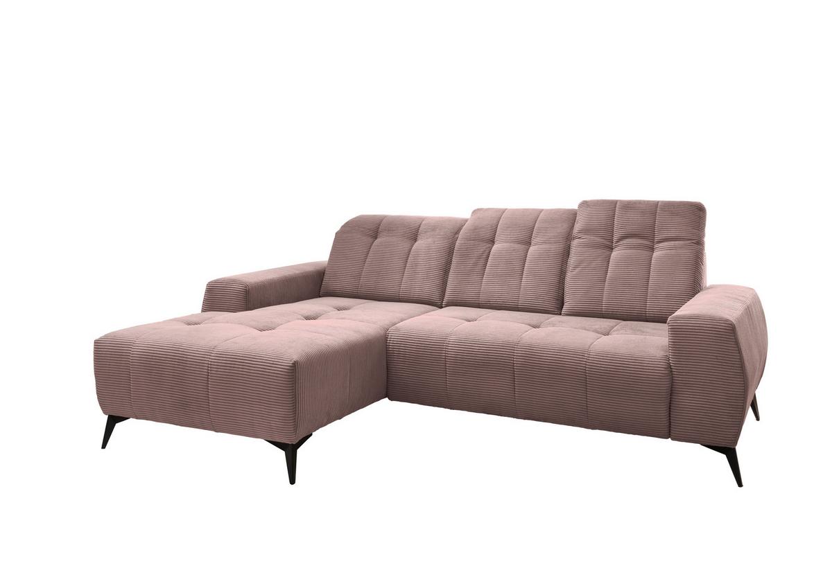 Ecksofa mit USB Anschluss Sano, Rosa, S: 180x258 cm - Schwarz/Rosa, MODERN, Textil (180/258cm) - Livetastic