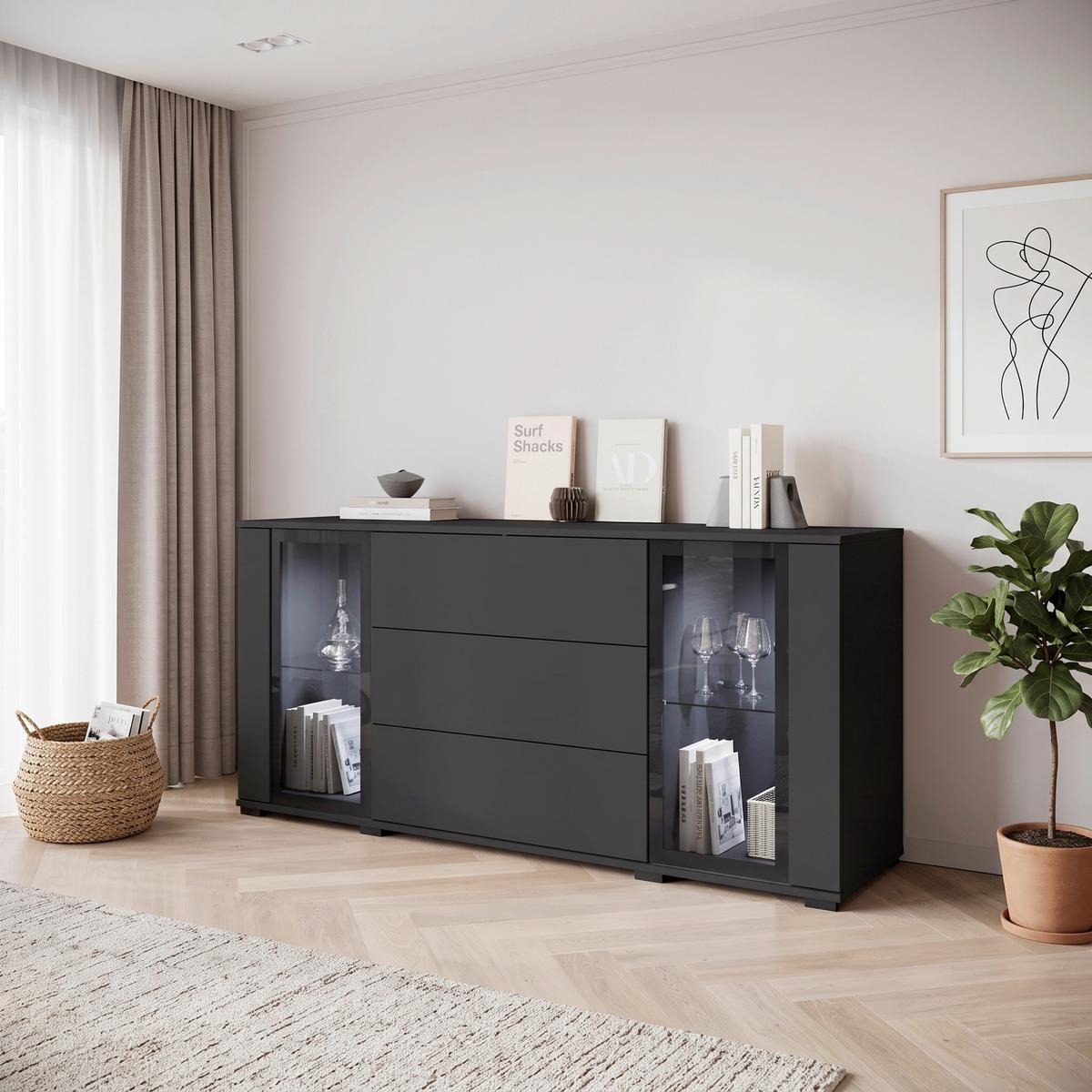 ŠIROKÁ KOMODA CARO 150 - čierna, Design, kompozitné drevo/plast (150/69,7/39,5cm) - Livetastic