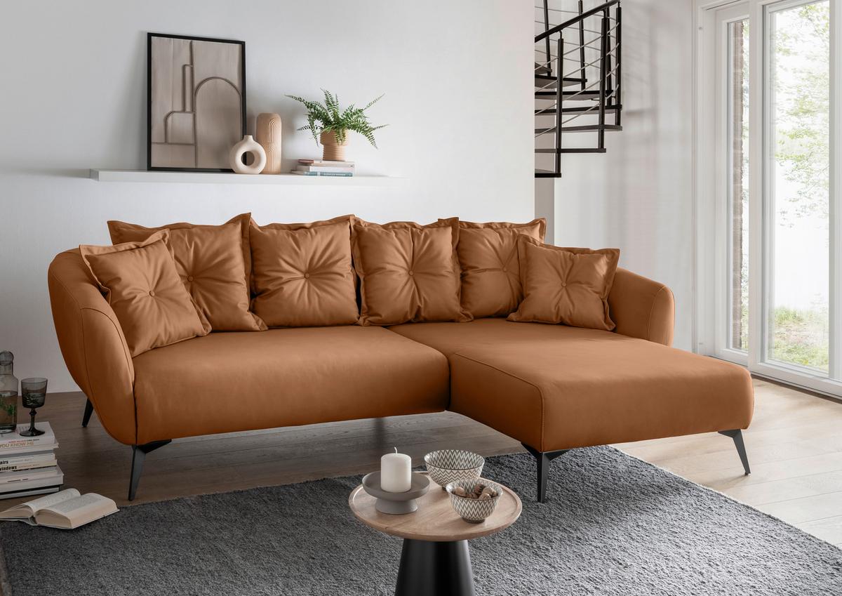 Ecksofa Baggio Cognac S: 277x162 Cm - Cognac/Schwarz, MODERN, Textil (277/162cm) - Livetastic
