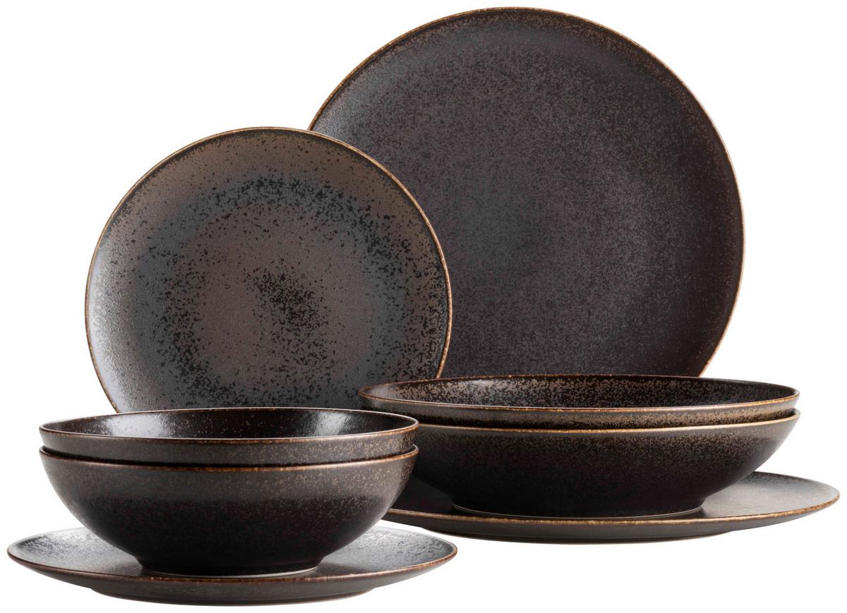 Kombiservice Braun/schwarz, 8-Teilig - Schwarz/Braun, Trend, Keramik - Mäser