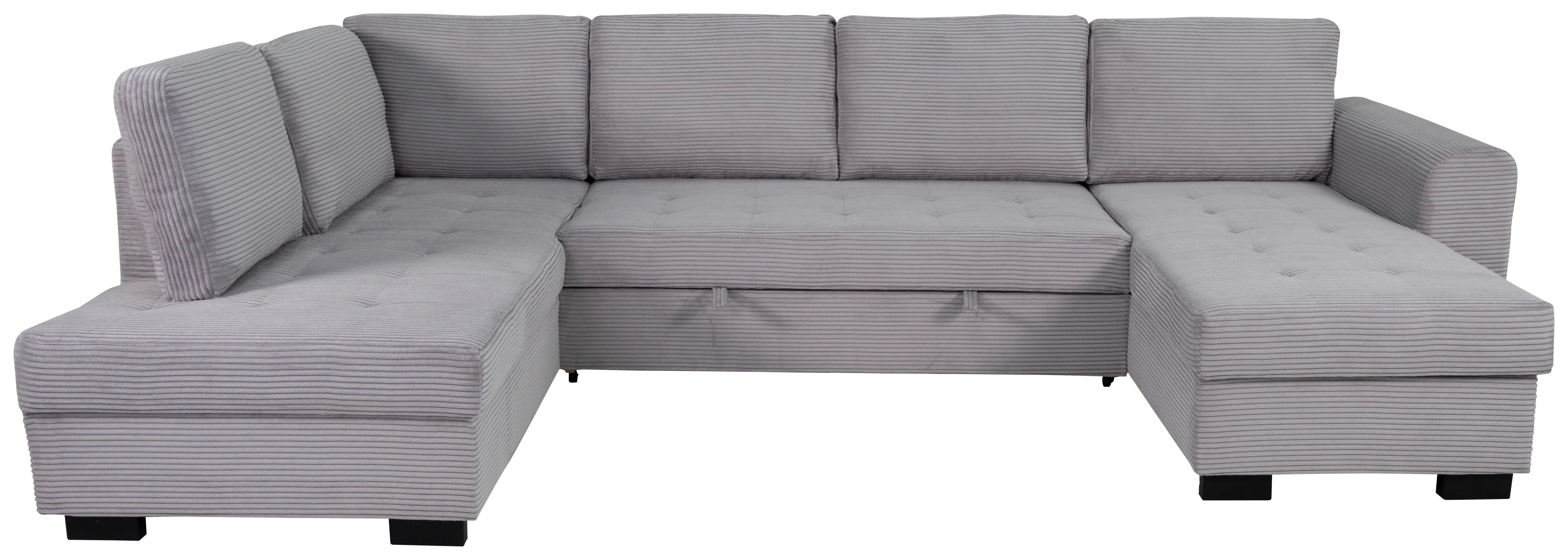 Souprava U MALTE, levá, světle šedý manšestr - černá/světle šedá, Moderní, textil/plast (178/305/155cm) - Based