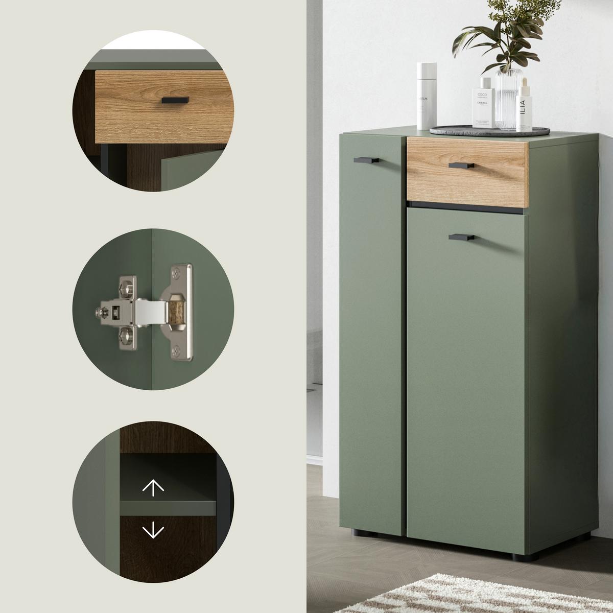 Midischrank Aqua Grün/Eichefarben B: 51cm - Eichefarben/Schwarz, Trend, Holzwerkstoff (51/91/30cm) - MID.YOU