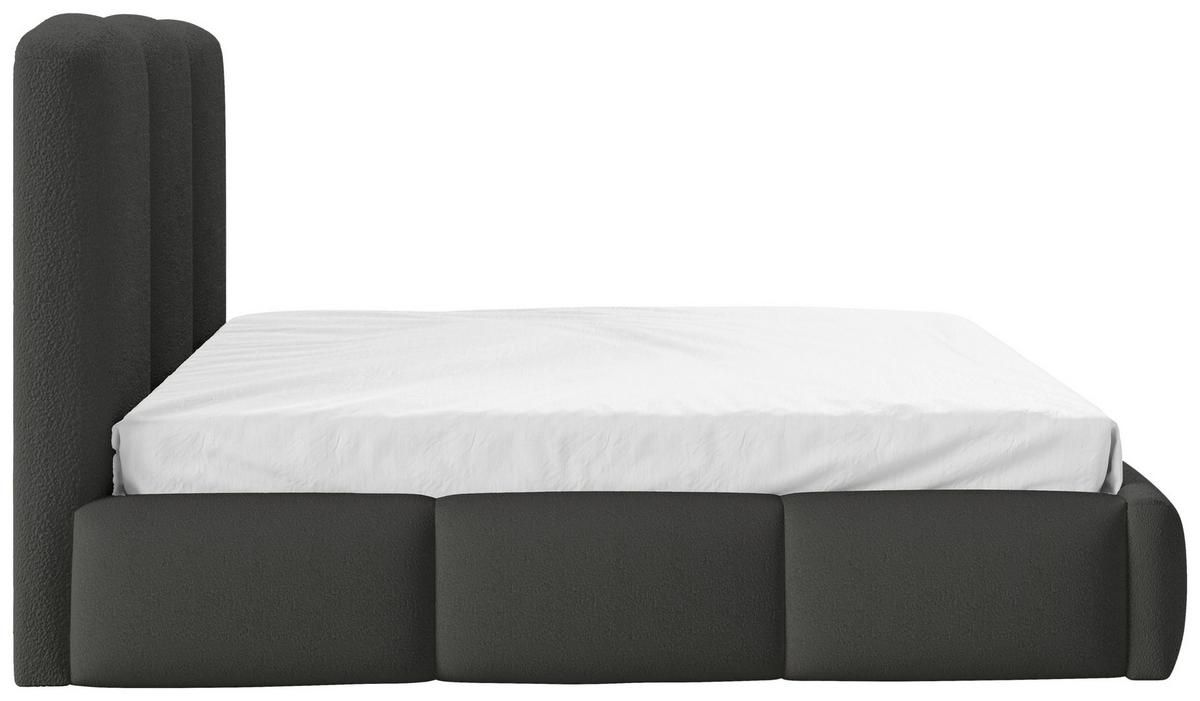 Polsterbett Bero Boucle Grau, Lf: 140x200 Cm - Buchefarben/Schwarz, Trend, Holz/Textil (140/200cm)