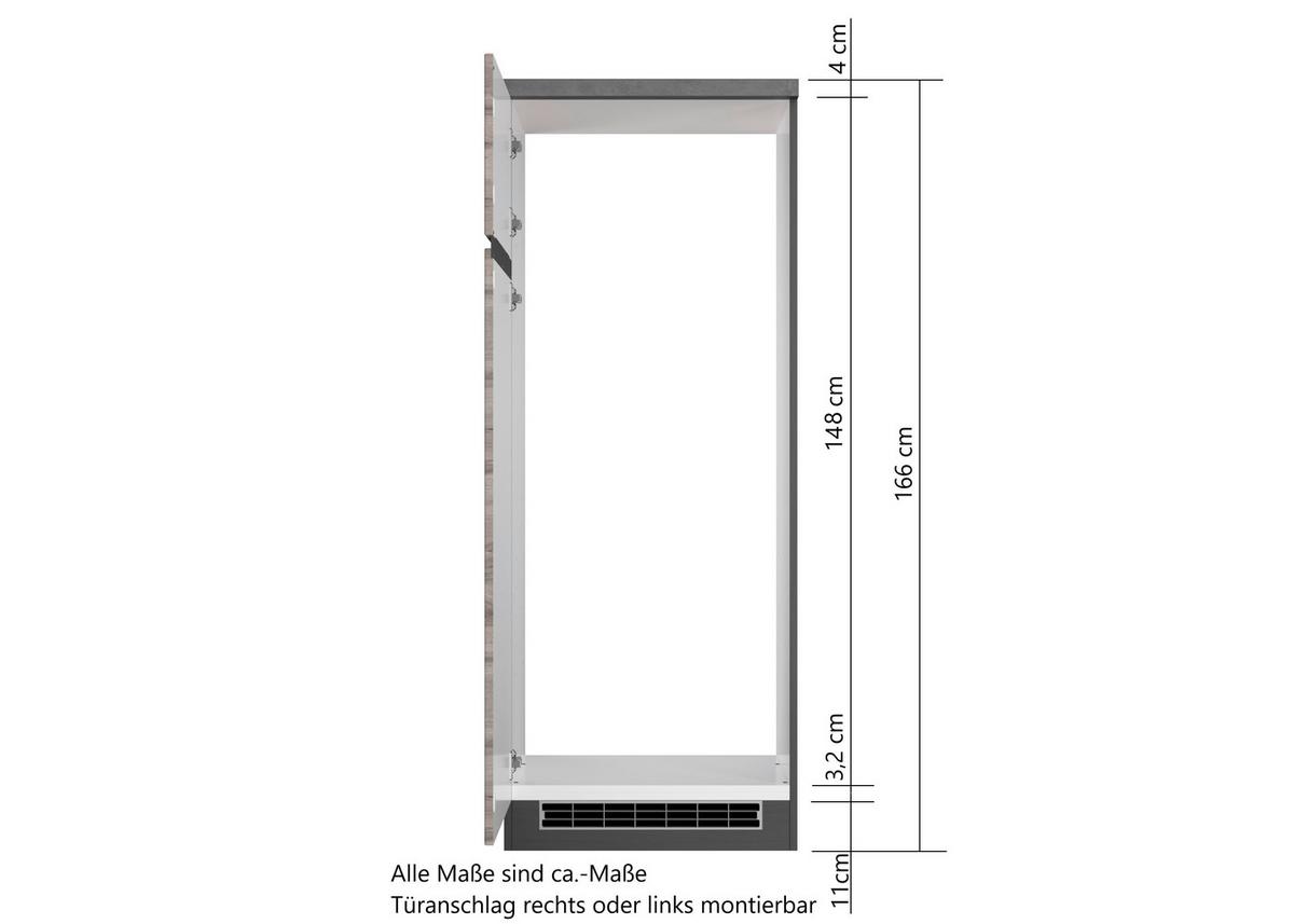 Kühlschrank-Umbauschrank Turin 60 cm Graphitfarben/Eiche - Eiche Wotan/Graphitfarben, Design, Holzwerkstoff (60/166/60cm) - Held