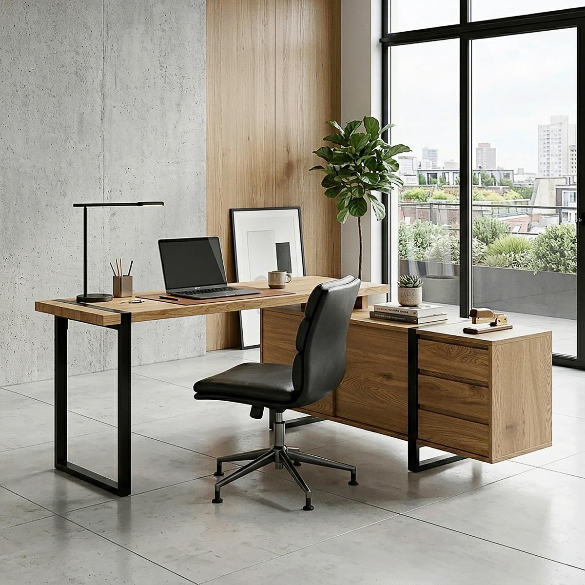 Eckschreibtisch Ray Schwarz/Eichefarben L: 160 cm - Eichefarben/Schwarz, MODERN, Holzwerkstoff/Metall (160/160/76cm) - MID.YOU