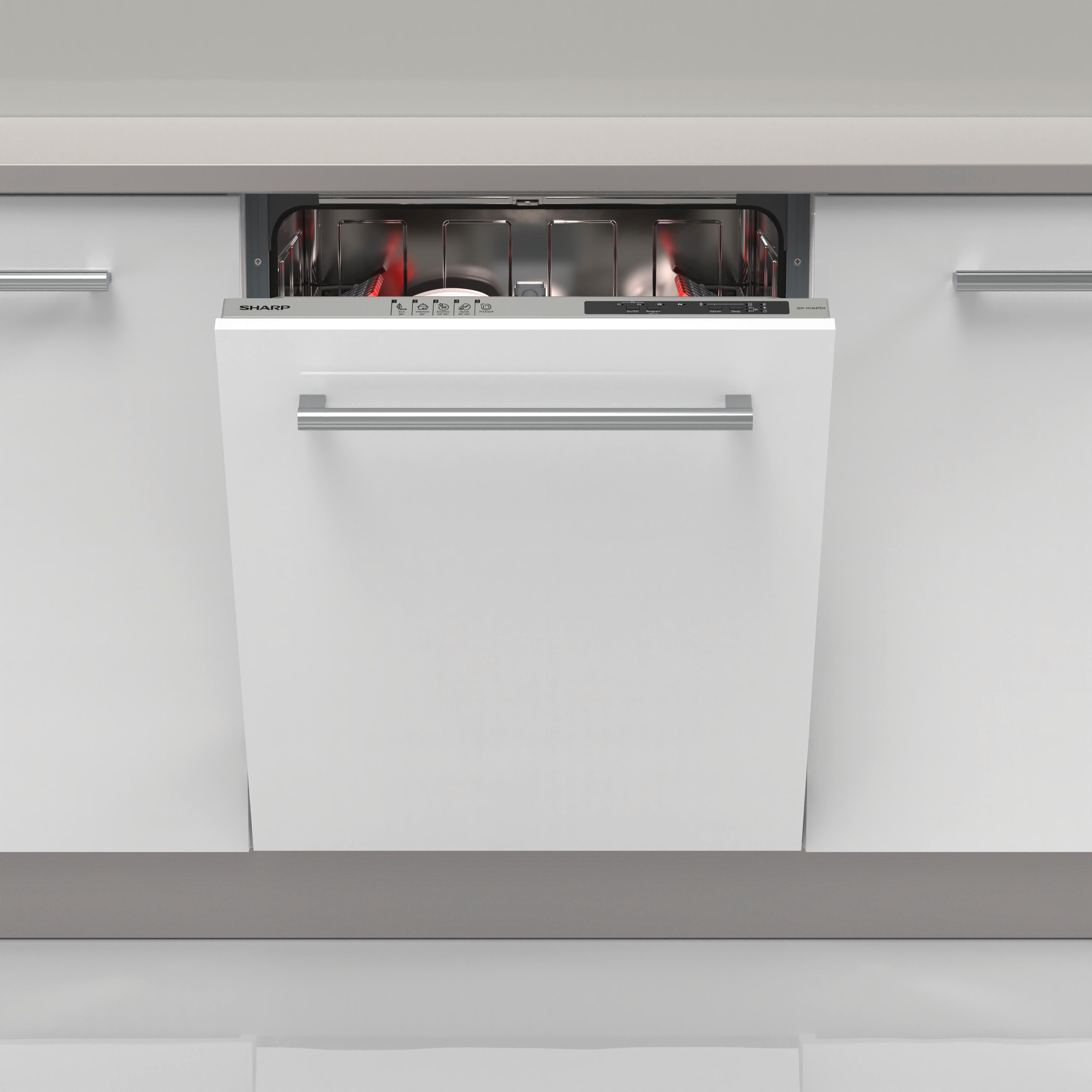 Geschirrspüler Vollintegriert Sharp Qw-Ni14i47dx-De Weiss - Weiß, Basics, Kunststoff (59,8/82/55cm) - Sharp