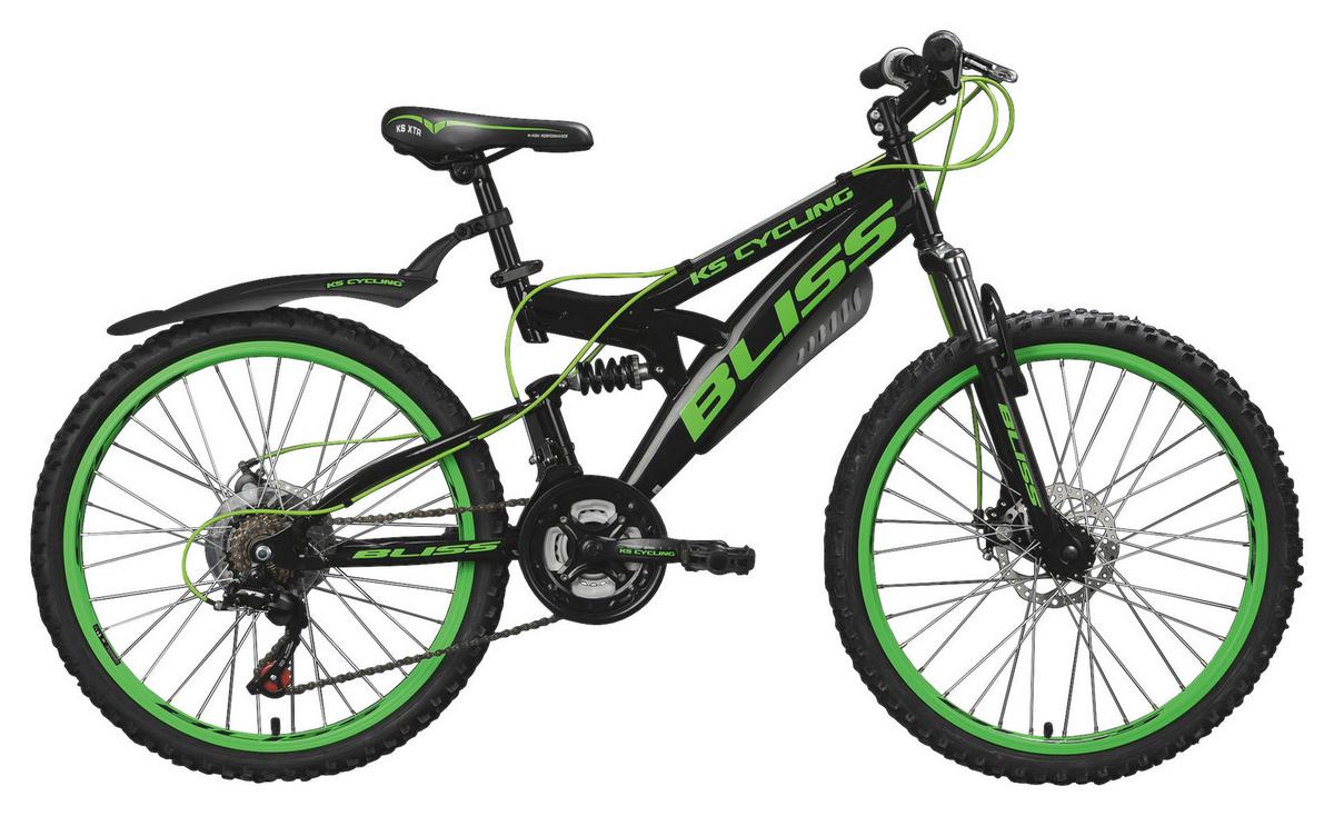 Kinderfahrrad 24 Zoll Fully Bliss 18 Gänge - Schwarz/Grün, Basics, Metall (180/70/80cm) - KS Cycling