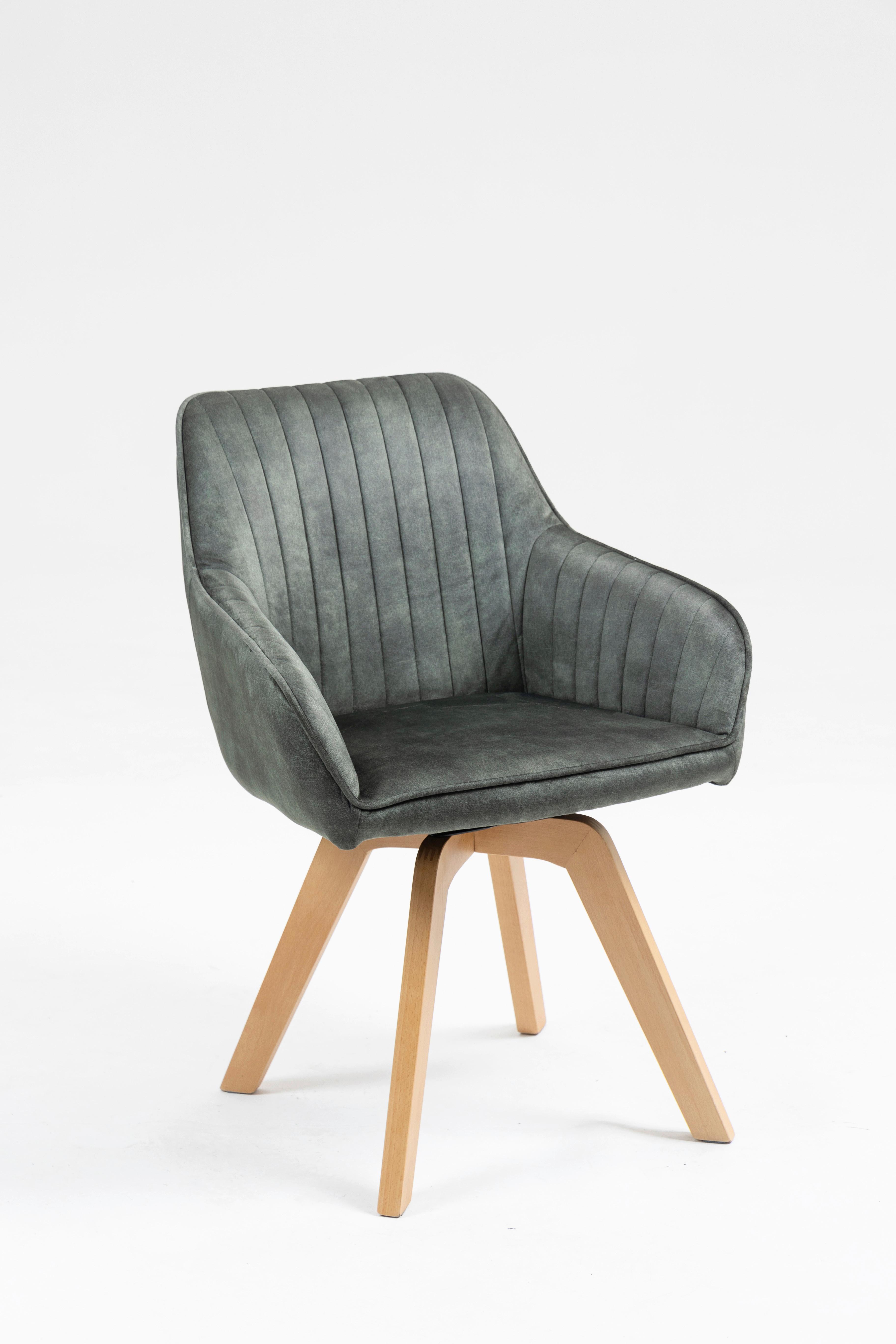 Armlehnstuhl Hanna Dunkelgrün, Sitzfl. 180° Drehb - Dunkelgrün/Buchefarben, KONVENTIONELL, Holz/Textil (63/83/63cm)